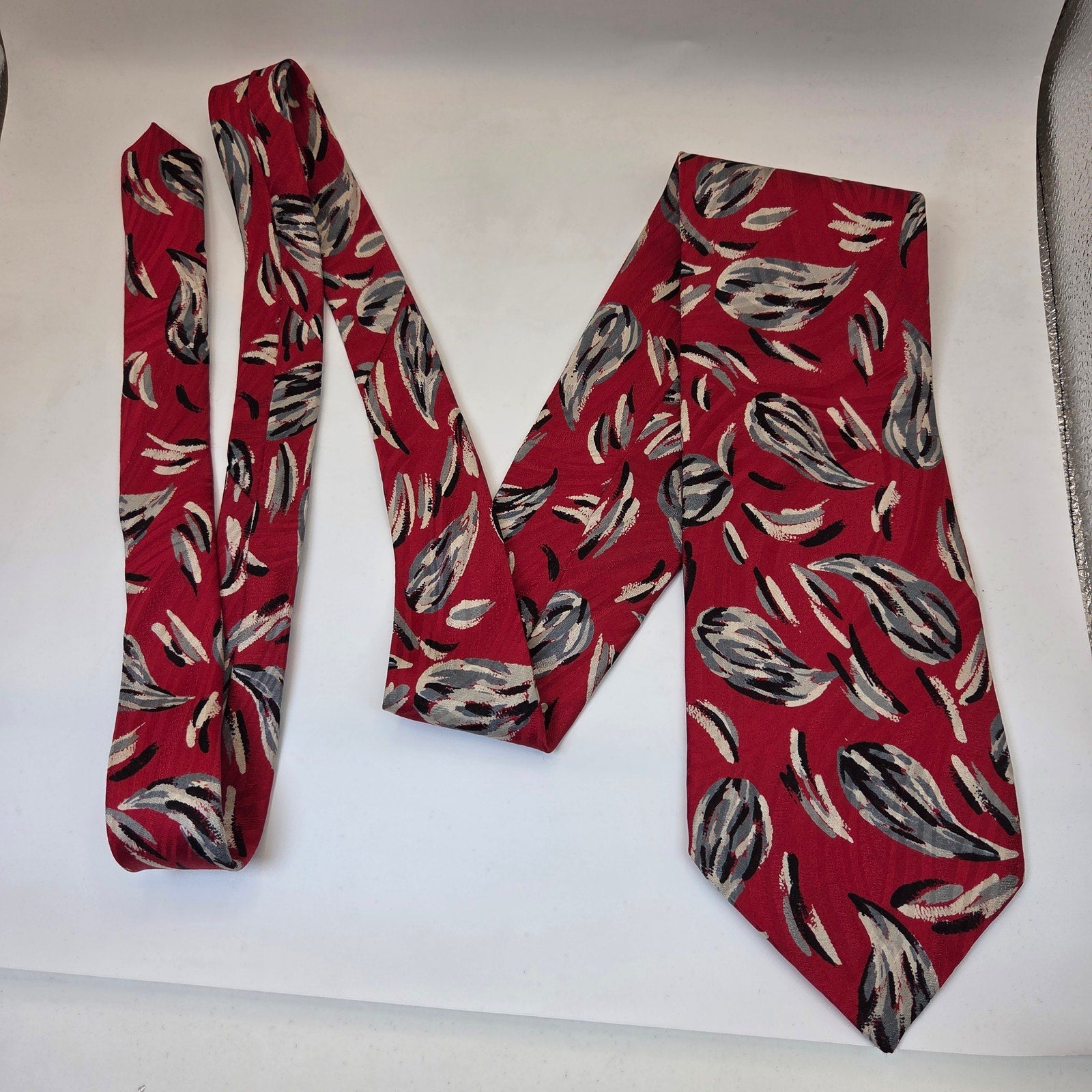 Pierre Balmain Paris Italian Silk Tie Red Abstract Wide Designer Necktie Vintage