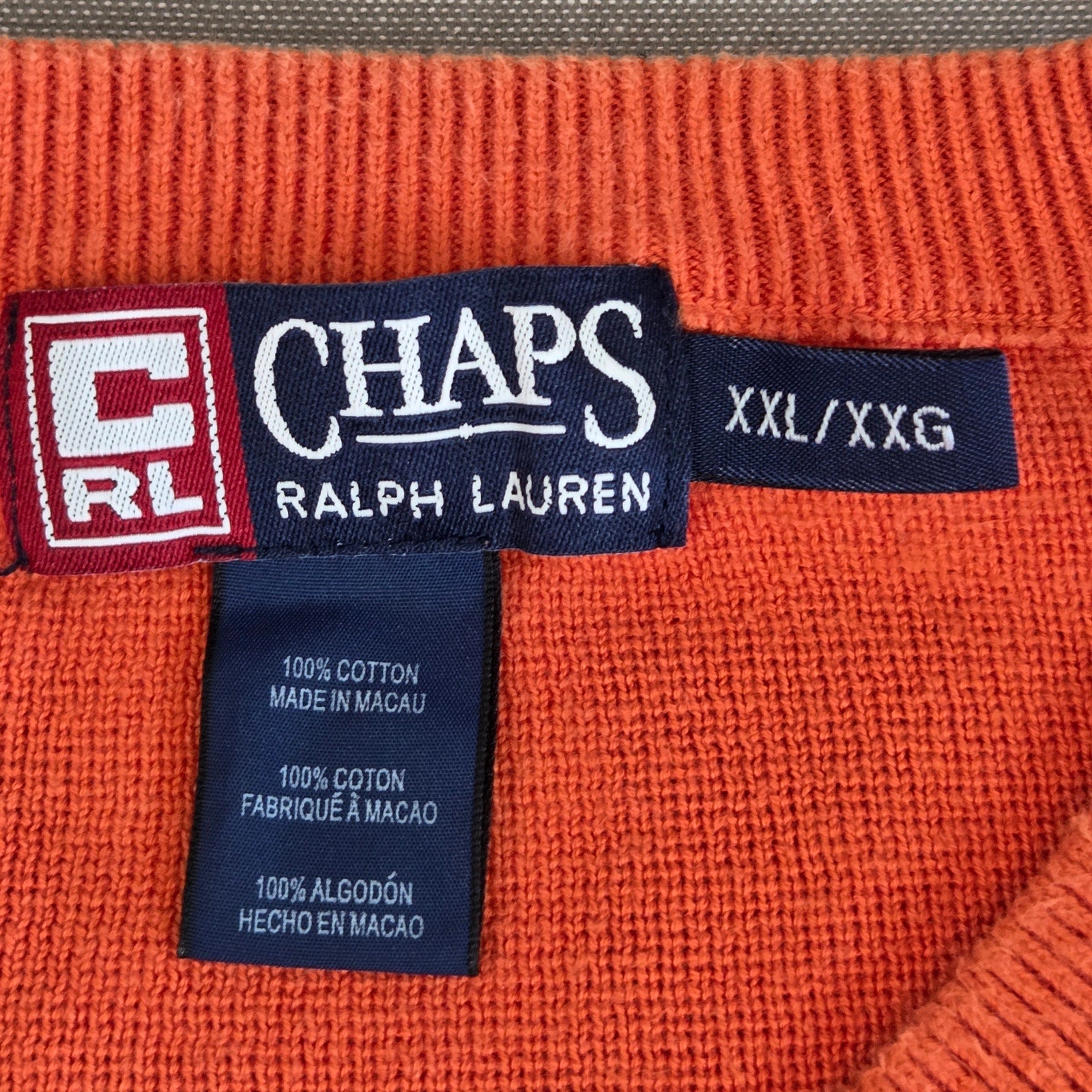 Vintage Chaps Ralph Lauren XXL Orange Navy Stripe Cotton Sweater Macau