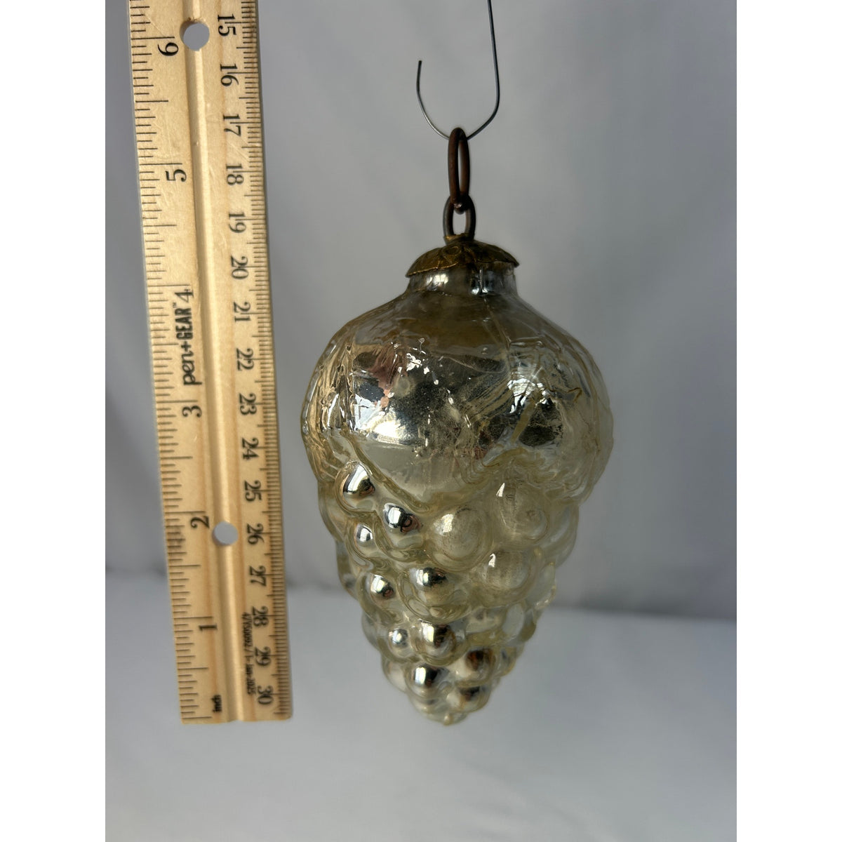 Antique 1800s German Kugel Silver Grape Cluster Glass Christmas Ornament 4"
