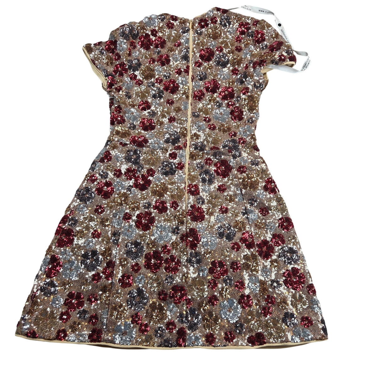 Club L London Eira Red Floral Sequin Short Sleeve A-Line Mini Dress US 6 NWT