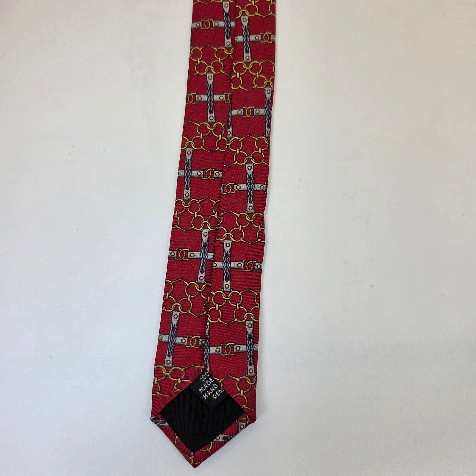 Paolo Gucci Red Silk Chain Link Equestrian Tie Made Italy Vintage 4in Wide