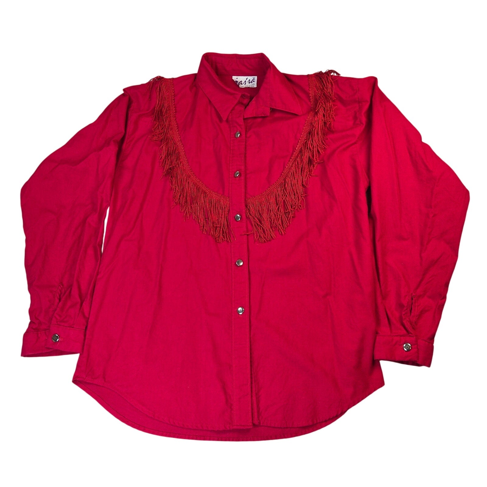 Sas'sa LTD Vintage Western Fringe Button Front Shirt USA Made Womens Red