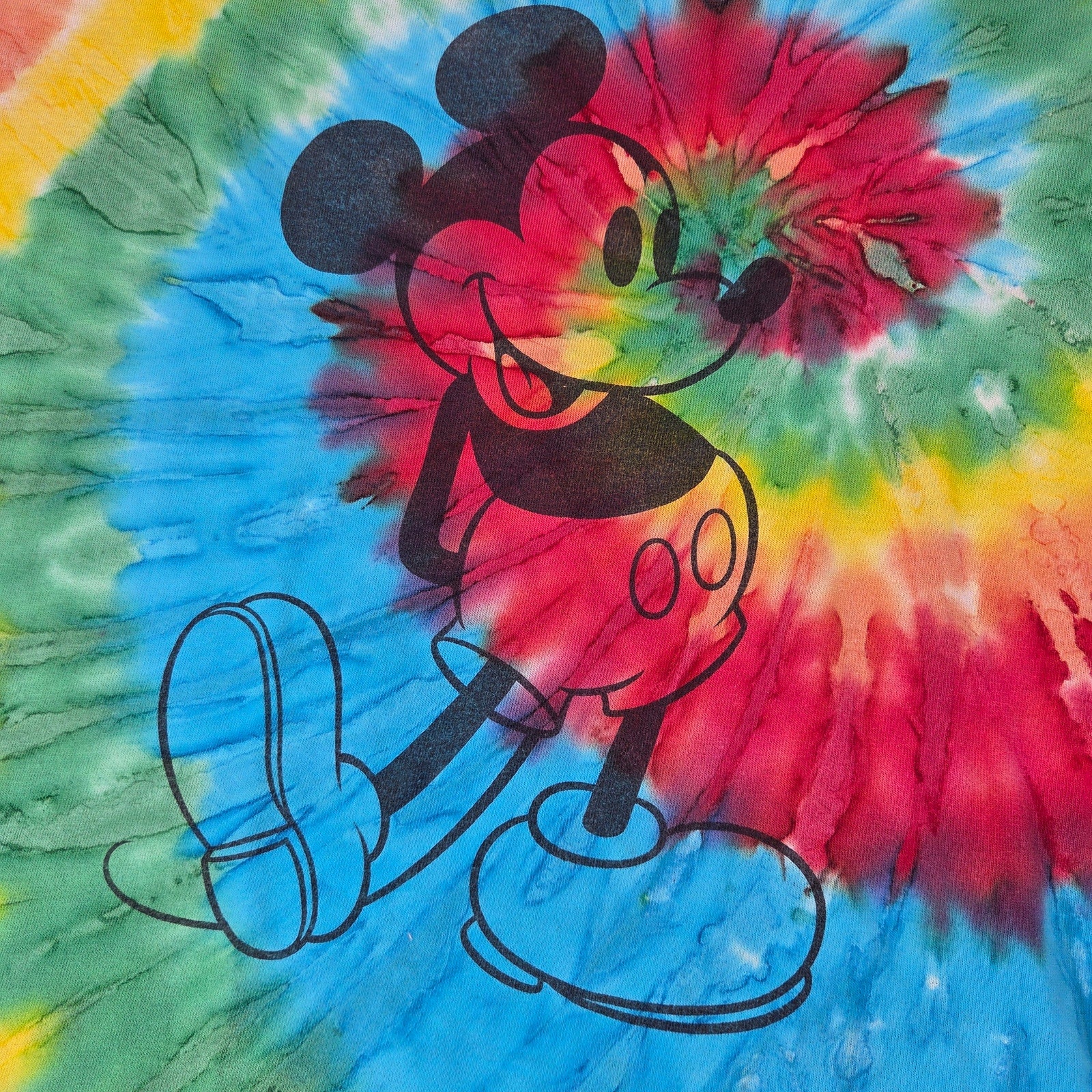 Disney Mickey Mouse Tie Dye Graphic T Shirt Adult Large Rainbow Spiral Tee