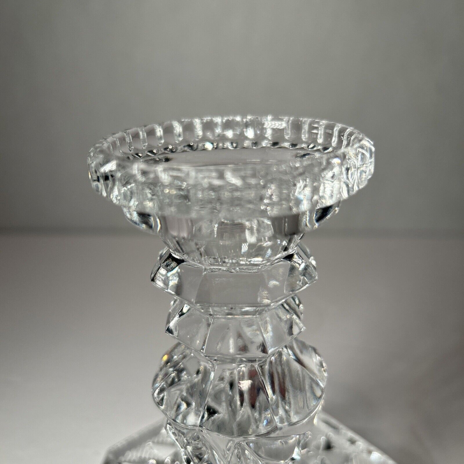 Vintage Cut Crystal Candle Holder 4.5" Starburst Design Octagon Base