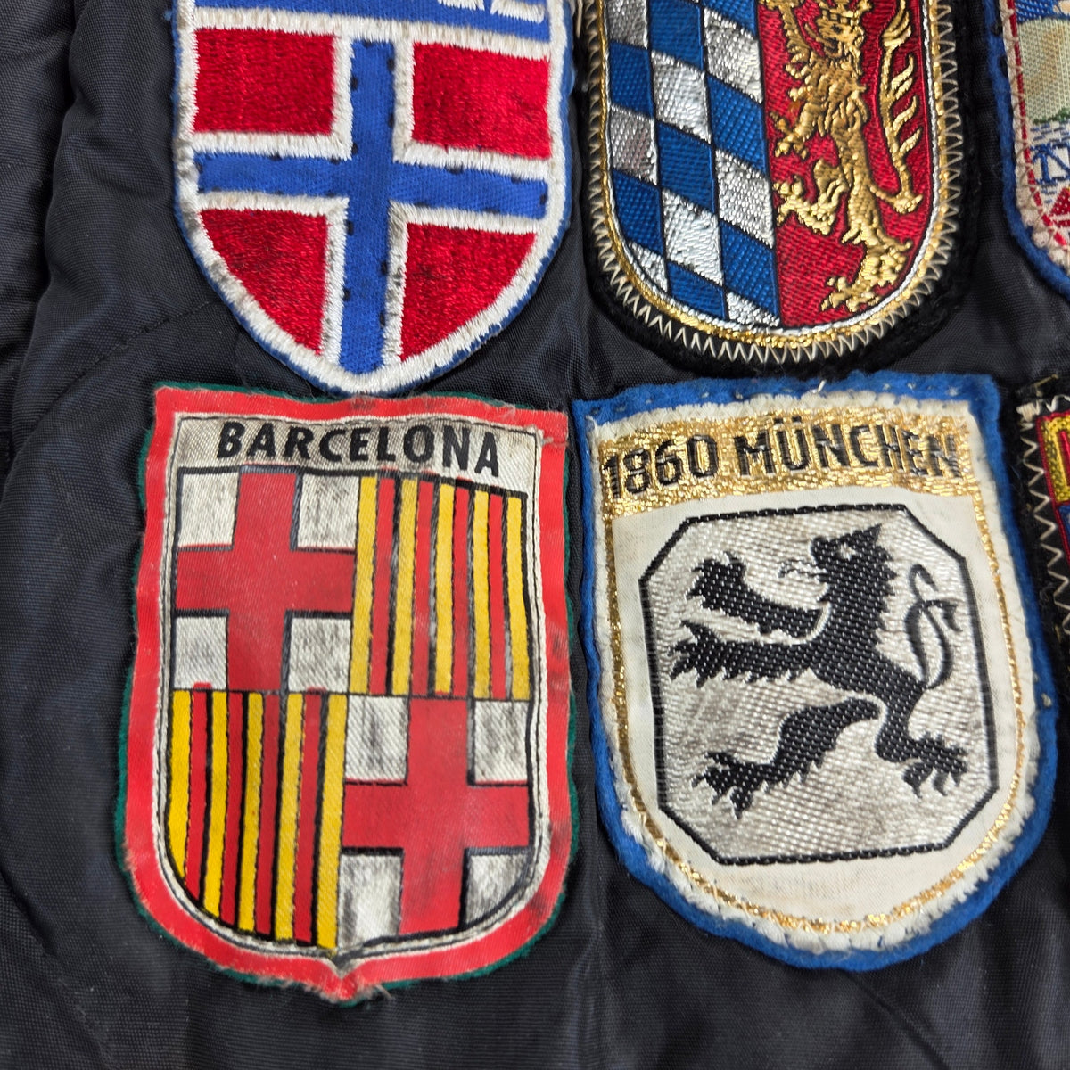 Vintage 60s Brent Montgomery Ward Quilted Jacket European Travel Patches Talon