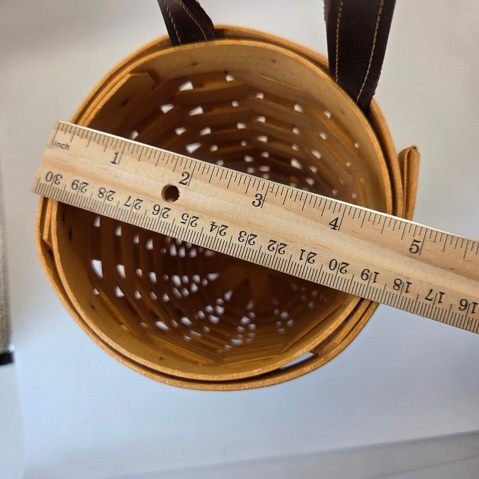 Longaberger 2002 Handwoven Hanging Wall Basket Leather Handle with Insert USA