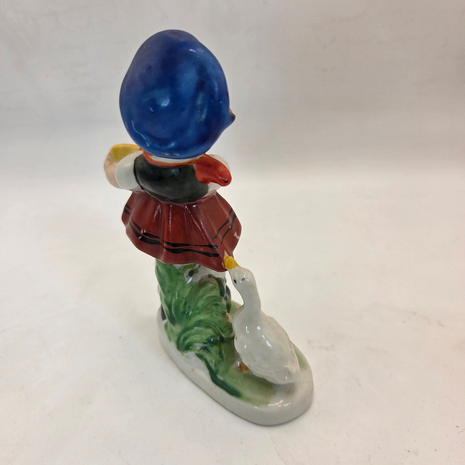 Occupied Japan Girl With Goose Figurine 4.5” Vintage Porcelain Painted