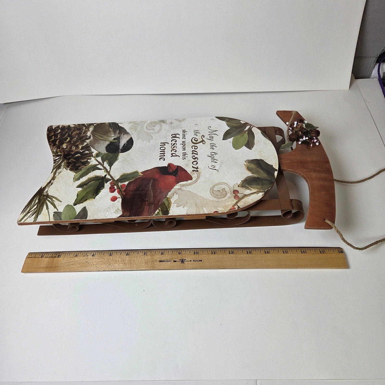 Christmas Wooden Sled Wall Decor Cardinals Blessed Home Sign