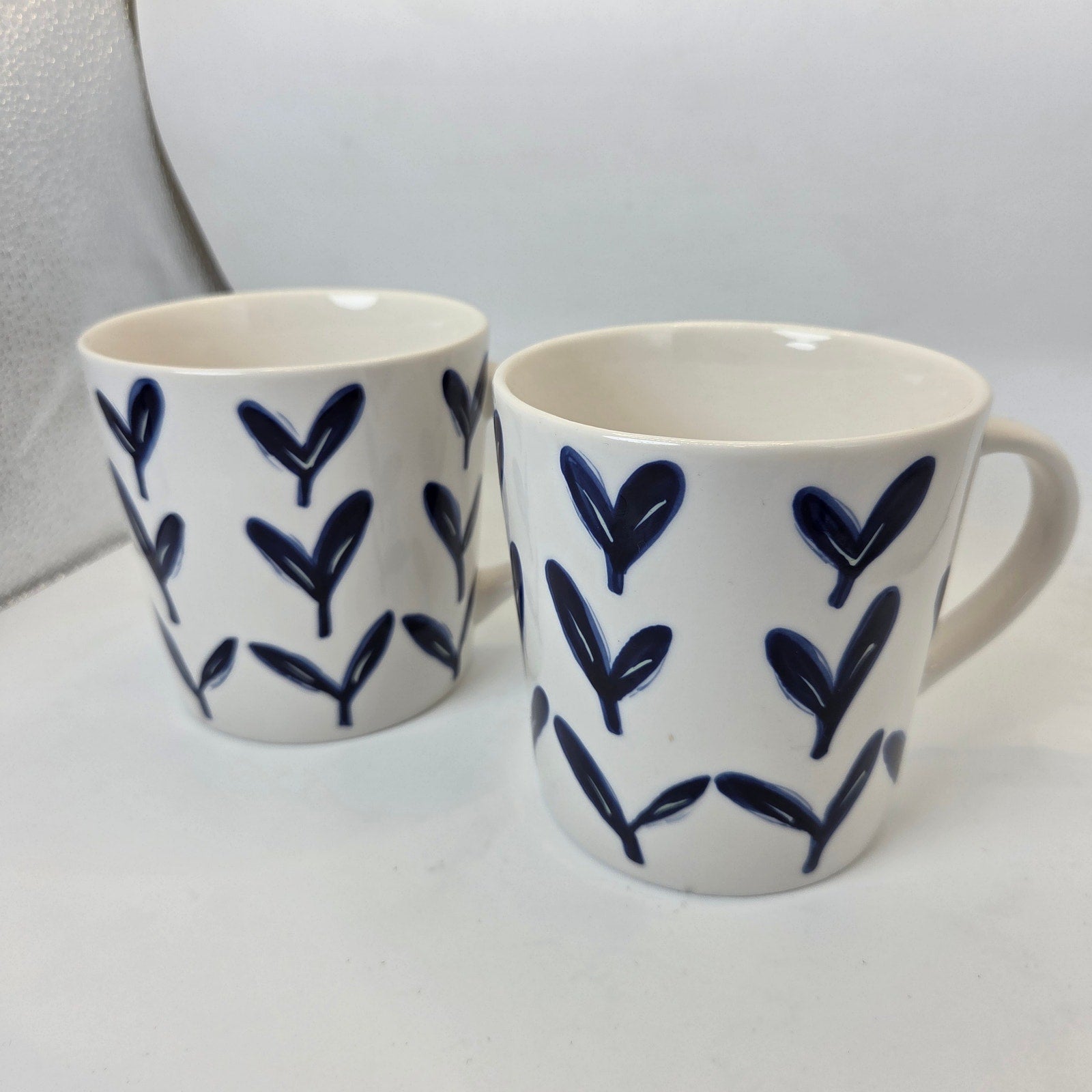 Starbucks 2003 Barista Blue Heart Pattern Ceramic Coffee Mugs Pair Set Rare