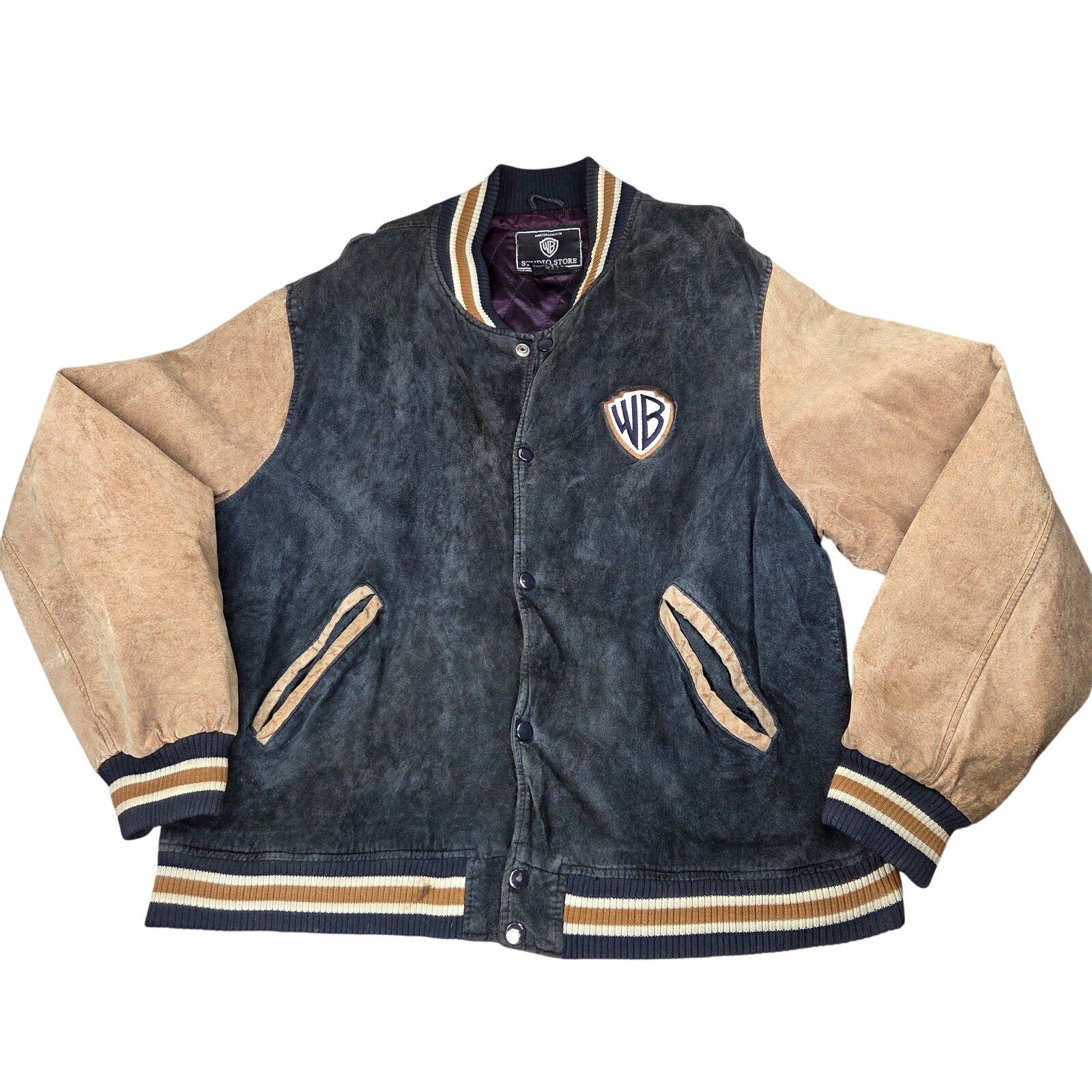 Warner Bros Studio Store Leather Varsity Jacket Large WB Burbank Korea