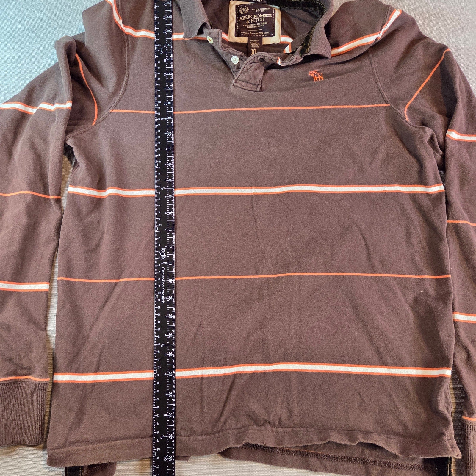 Abercrombie & Fitch Brown Striped Long Sleeve Polo Shirt XL Muscle Fit