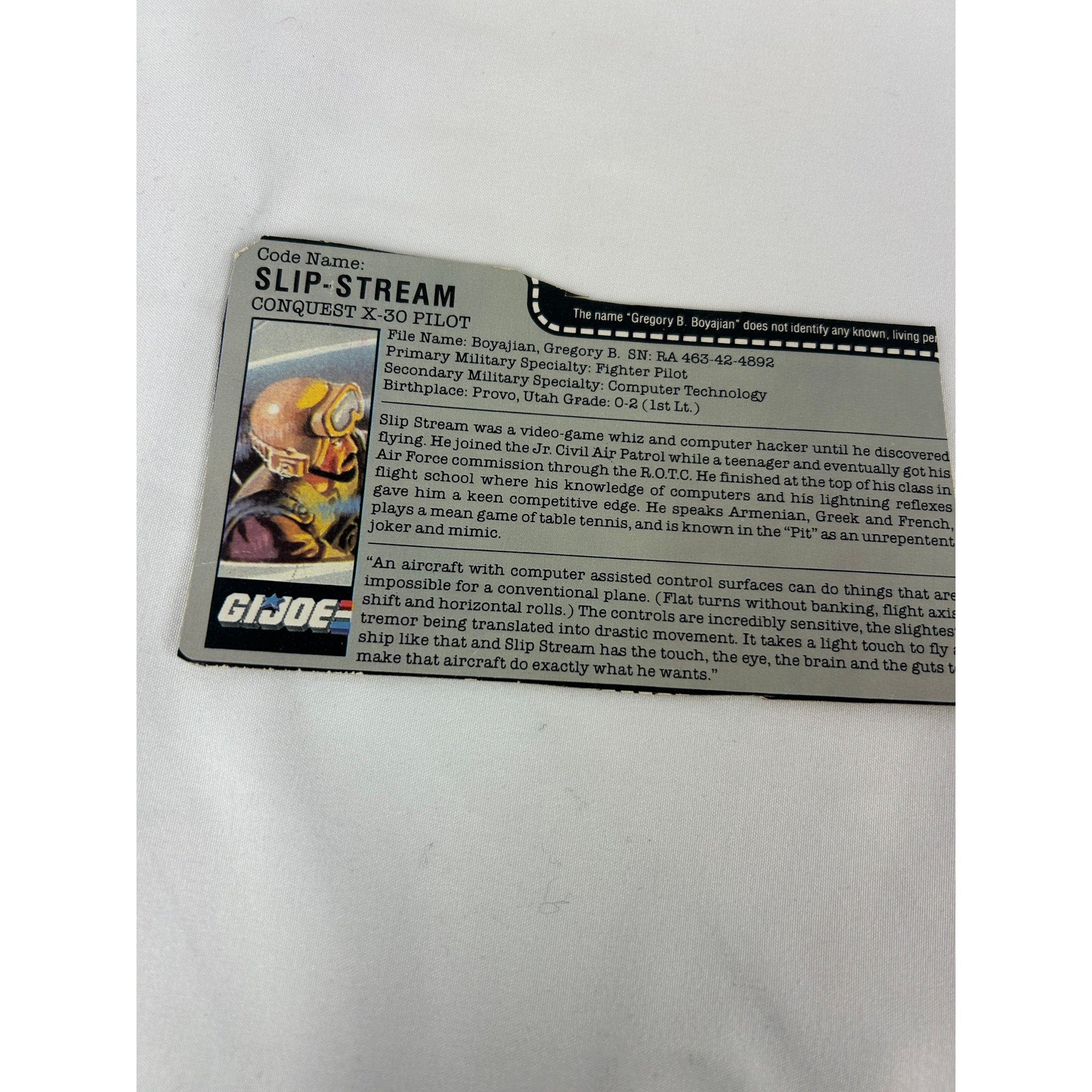 GI Joe Slip Stream Conquest X-30 Pilot Complete with File Card 1986