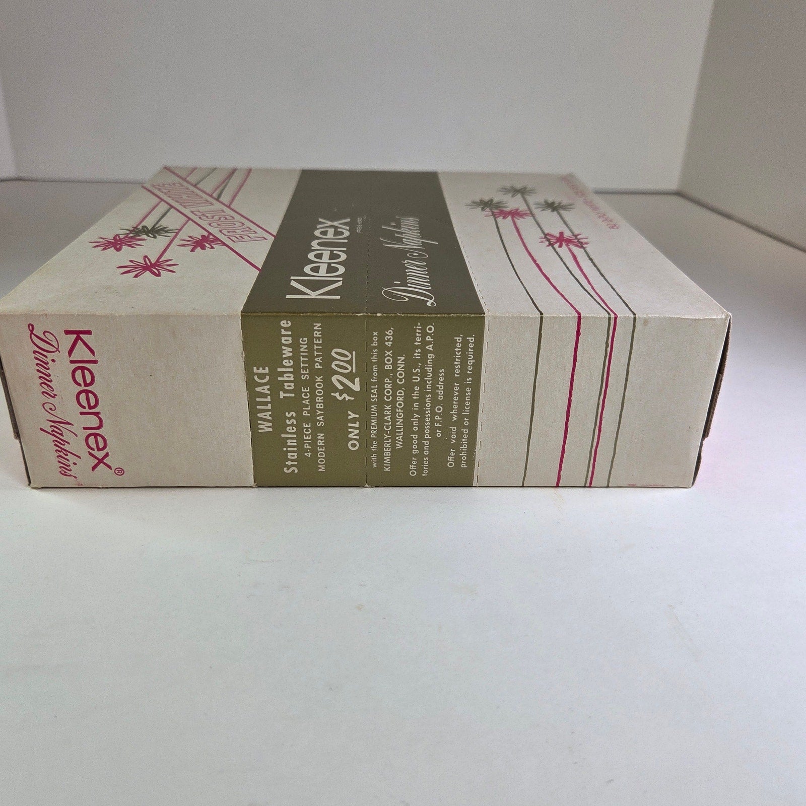 Vintage 1960 Kleenex Dinner Napkins Box Frost White 2-Ply 50ct Retro Unused NOS
