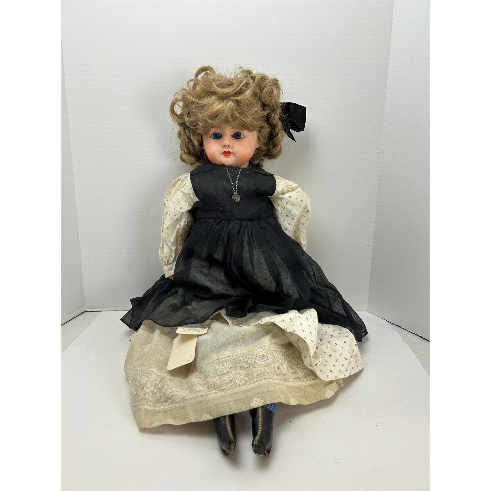 Antique Sonneberg-type Papier Mâché Doll 25in Closed Mouth Cloth Body
