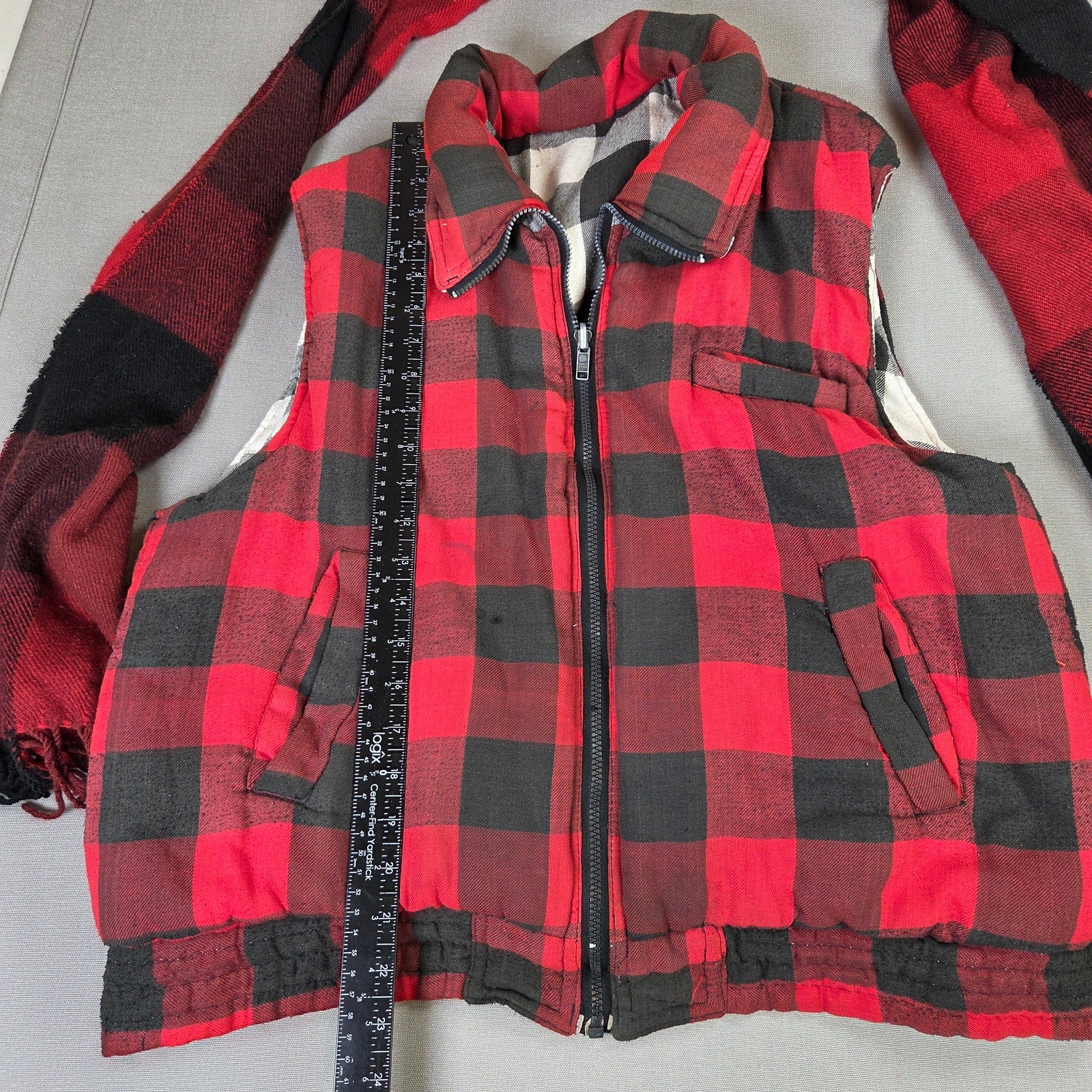 Unbranded Reversible Buffalo Plaid Vest Scarf Set Red Black Adult Large