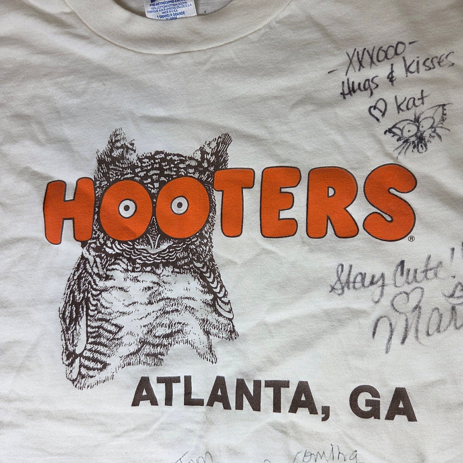 Hooters Atlanta GA Hanes Beefy-T Signed Tee XL Made USA Vintage 90s Tacky Shirt