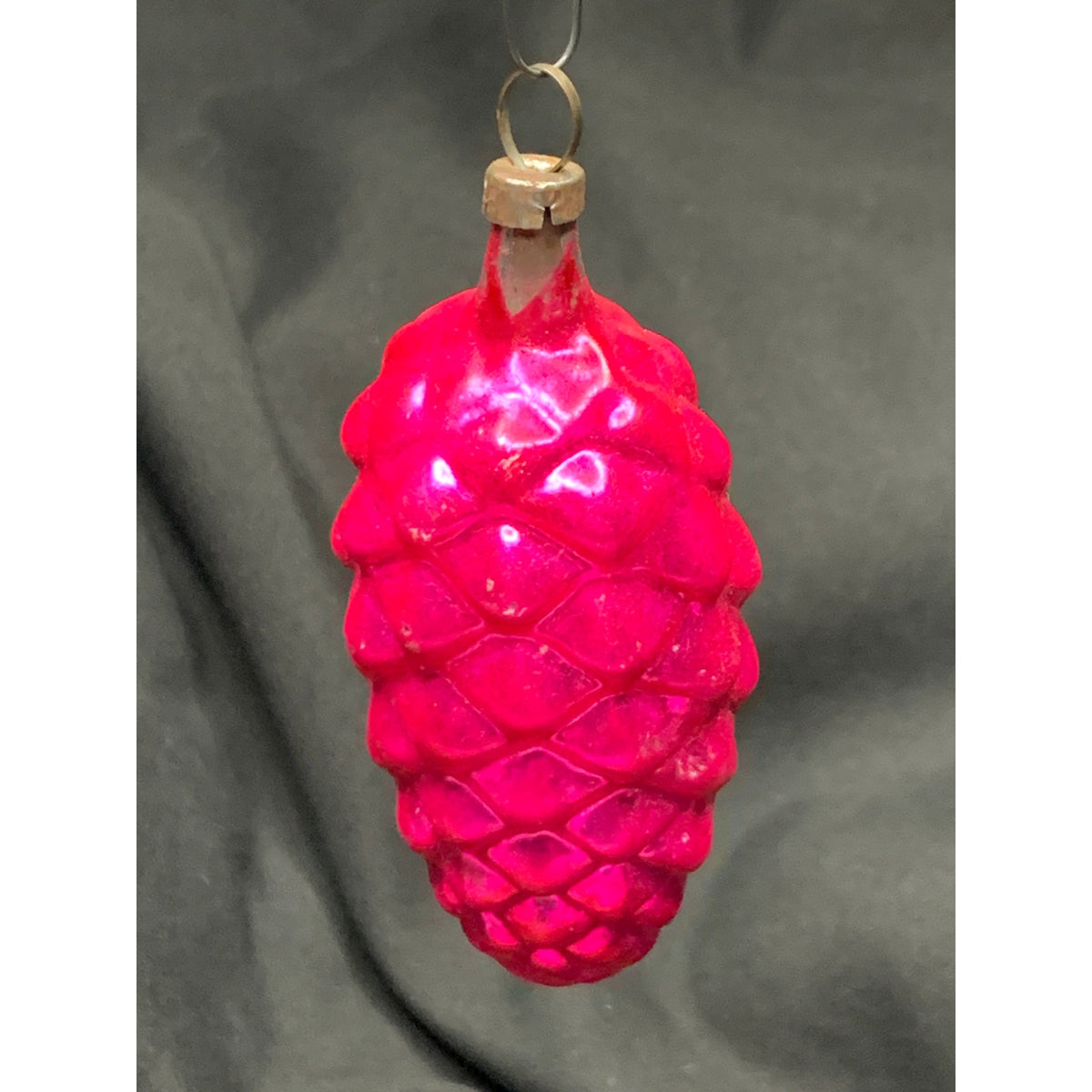 Vintage 1950s Red Pink Glass Pinecone Christmas Ornament Molded MCM