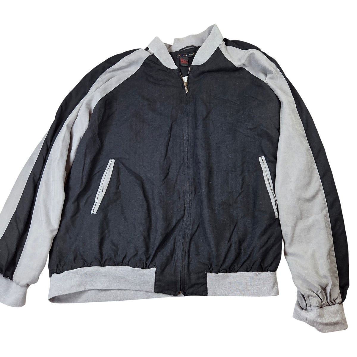 Vintage Tulliano 100% Silk Bomber Jacket Men's 2XT Black Gray Full Zip Y2K
