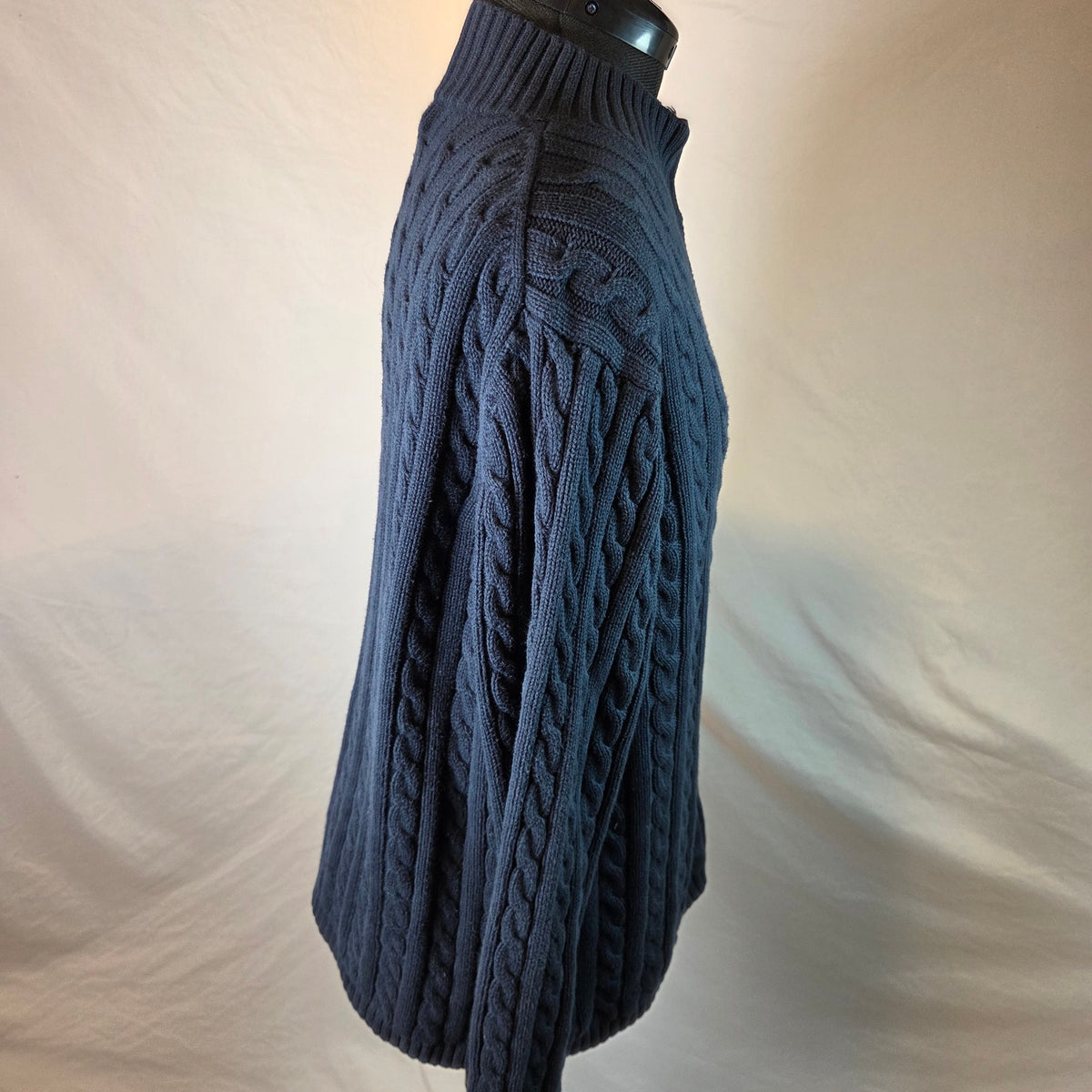Vintage LL Bean Womens XL Cotton Cable Knit Full Zip Mock Neck Sweater Hong Kong
