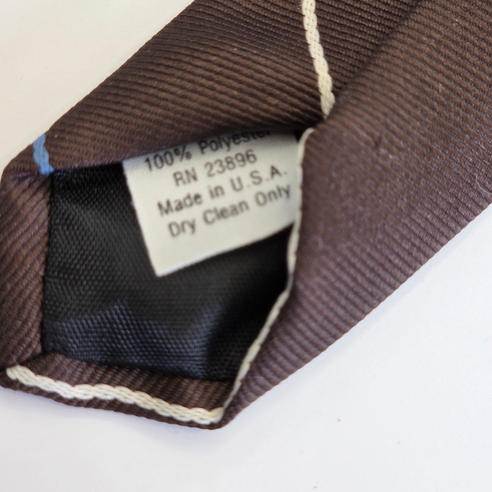 Vintage 1970s Cavalier Brown Blue Stripe Polyester Tie 3” Made USA