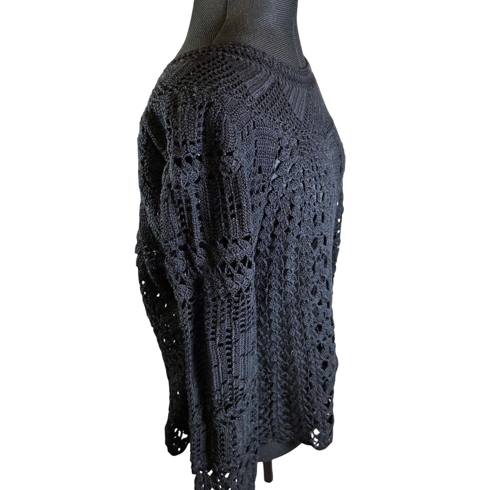 Peruvian Connection Crochet Open Knit Pima Cotton Sweater XL Peru Boho