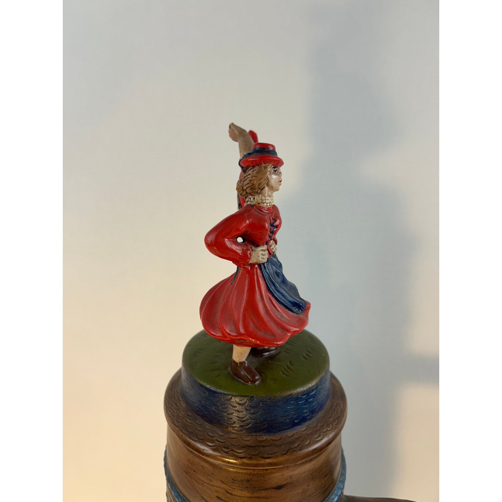 German Beer Stein Dancing Couple Relief Lidded Ceramic Tall Collectible