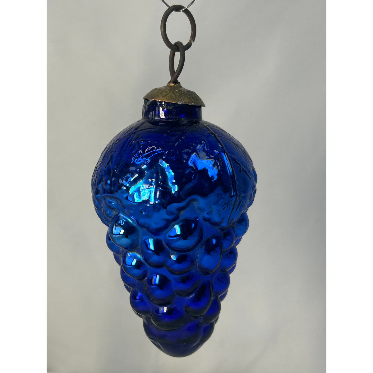 Antique 1800s German Kugel Cobalt Blue Grape Cluster Christmas Ornament 4"