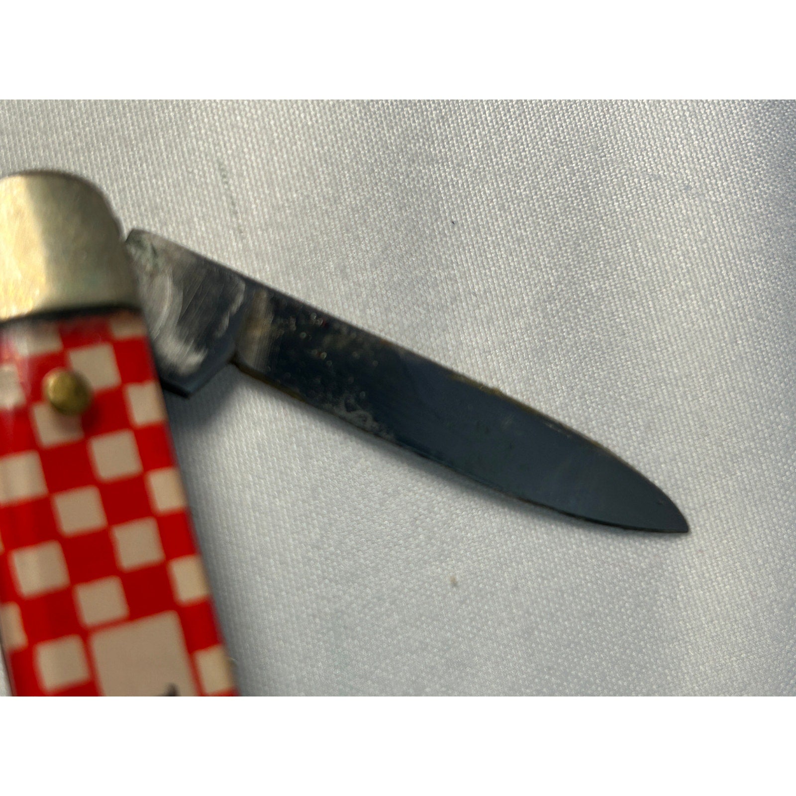 Vintage Purina Advertising Pocket Knife USA Multi Blade Red Checker Handle