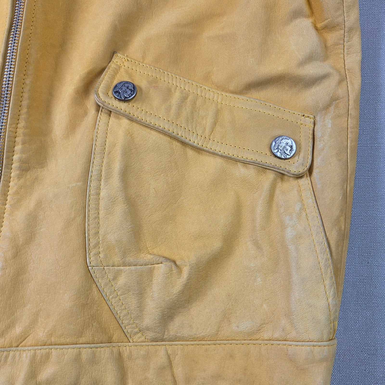 Georgetown Leather Vintage Hooded Vest Yellow 100% Leather USA Style 903