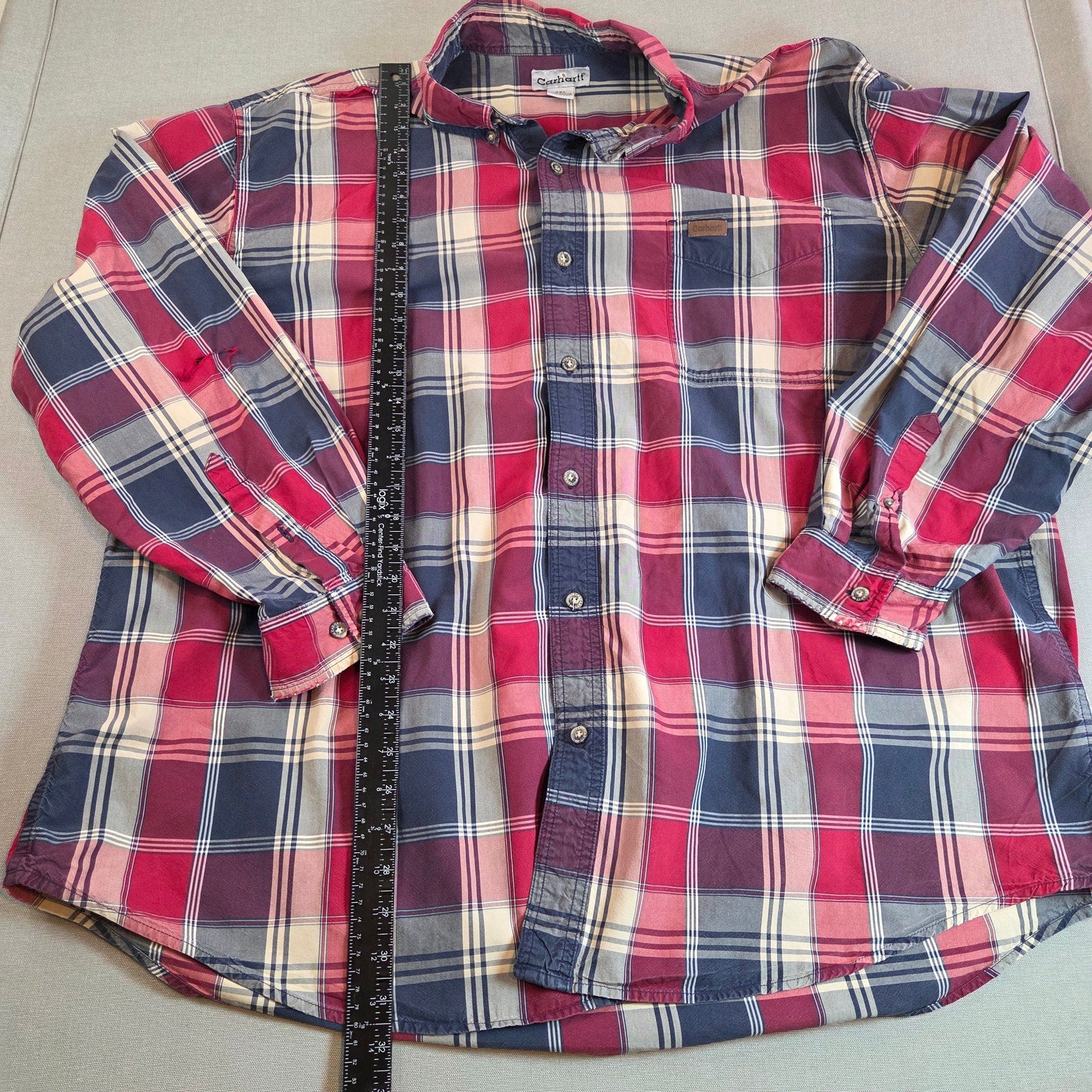 Carhartt Plaid Button Shirt 3XL Cotton Long Sleeve Workwear Tear Flaw