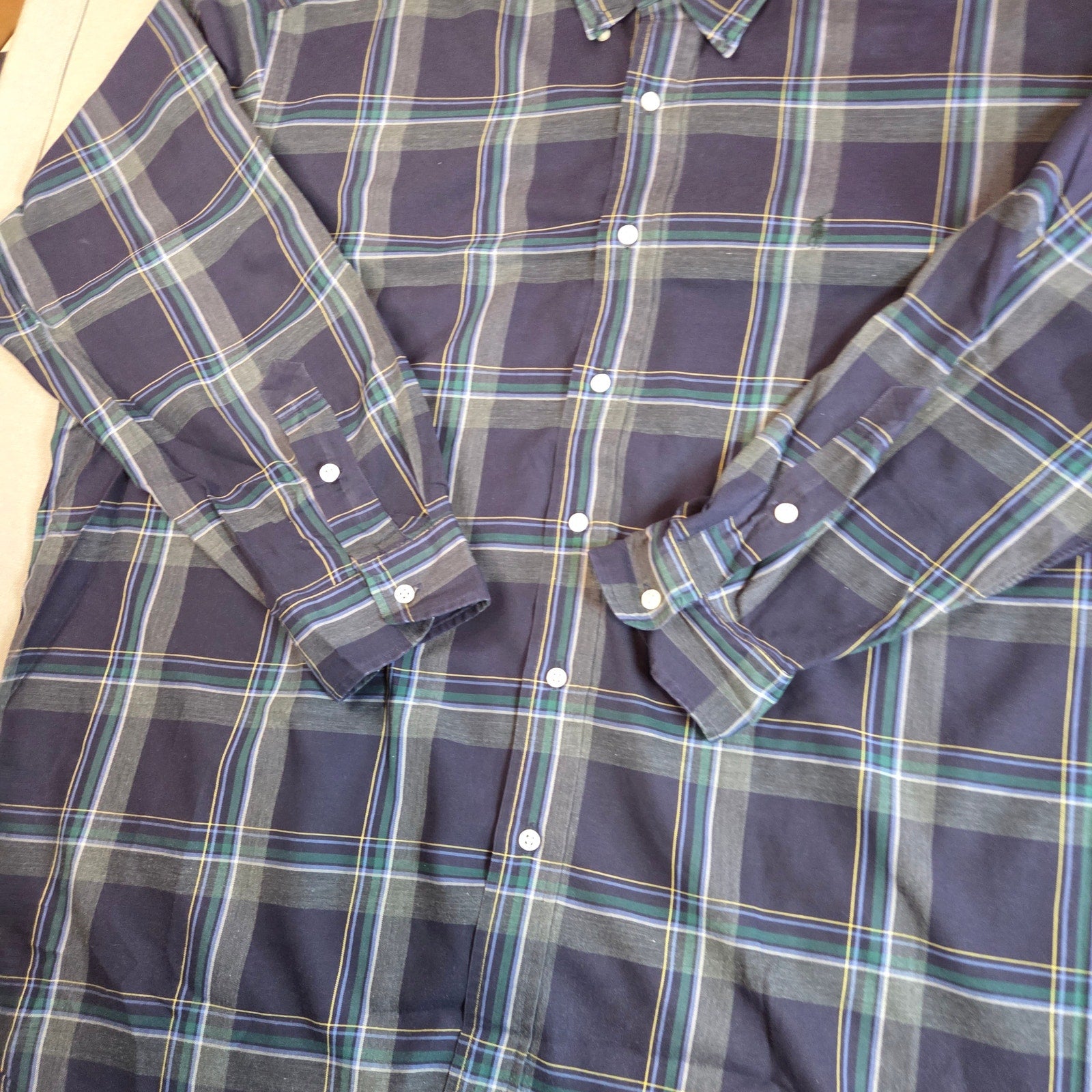 Vintage Ralph Lauren Blake XXL Plaid Button Down Shirt Blue Green Cotton