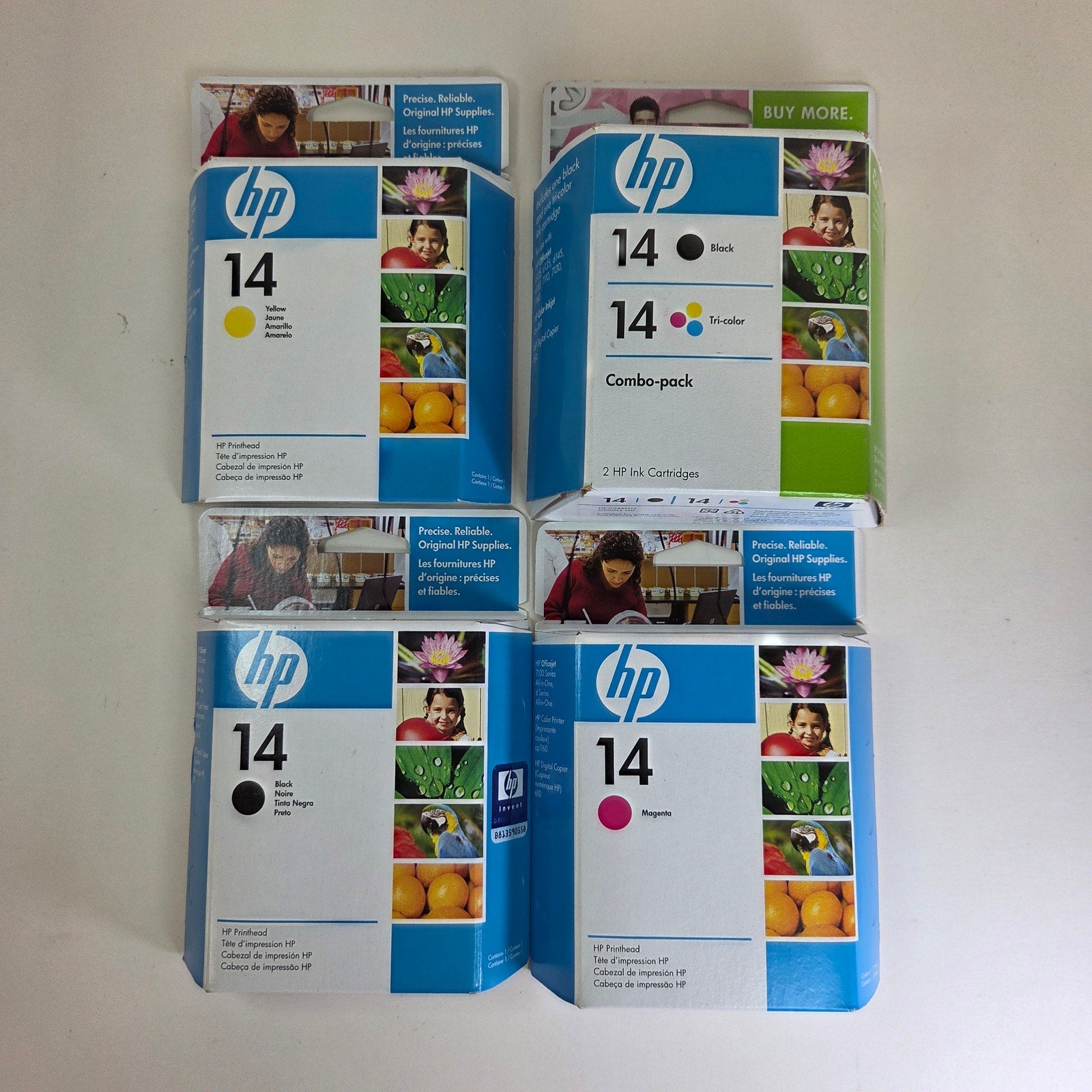 Lot of 4 Sealed HP 14 Ink Cartridges C5011DN C5010DN Black Cyan Magenta Yellow