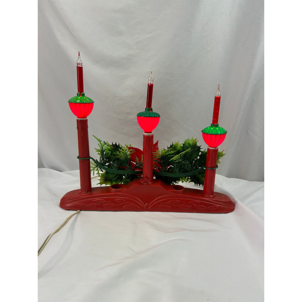 Vintage 3 Bubble Light Christmas Candolier Poinsettia Holly Centerpiece Works