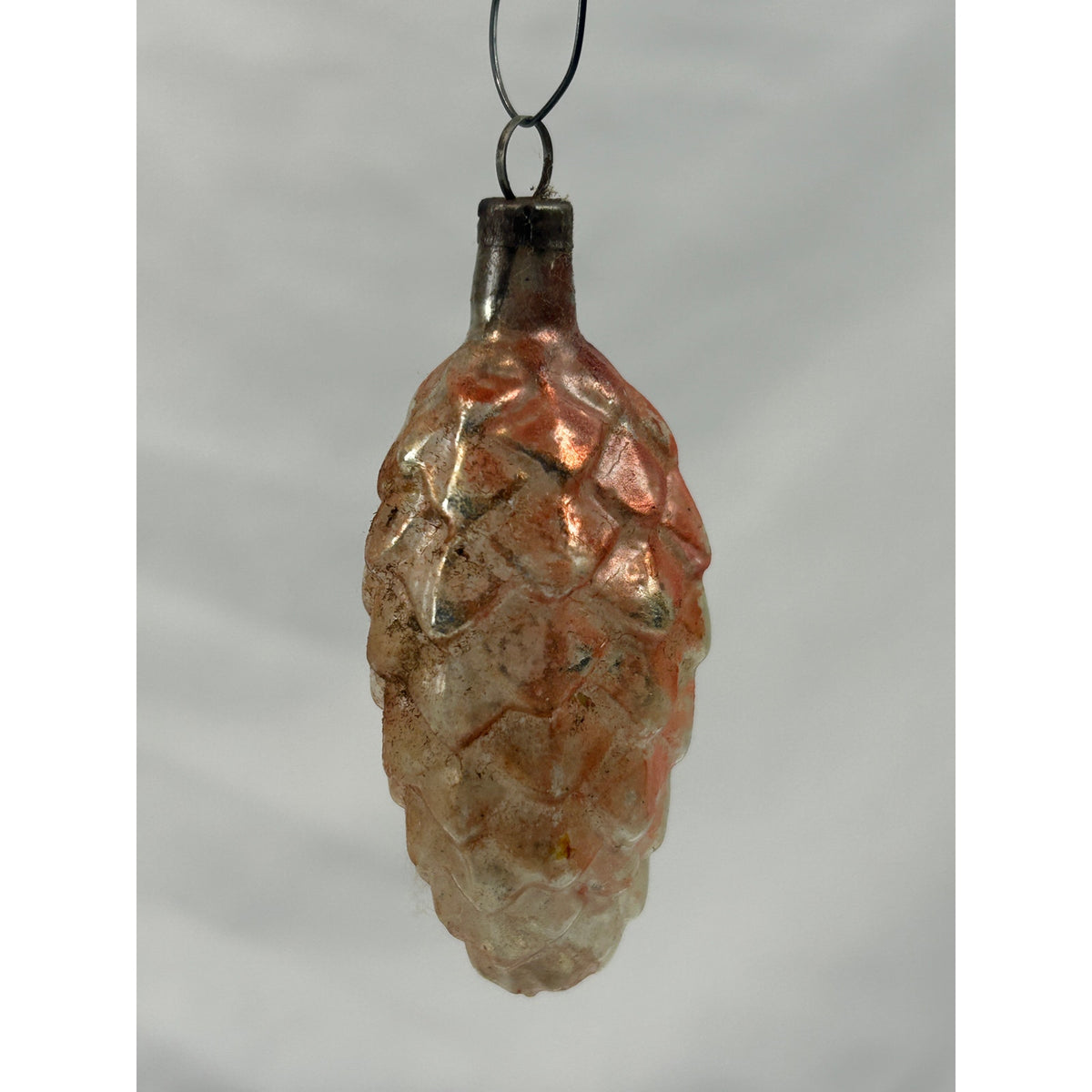 Vintage Pink Silver Mercury Glass Pinecone Christmas Ornament 3 Inch Antique