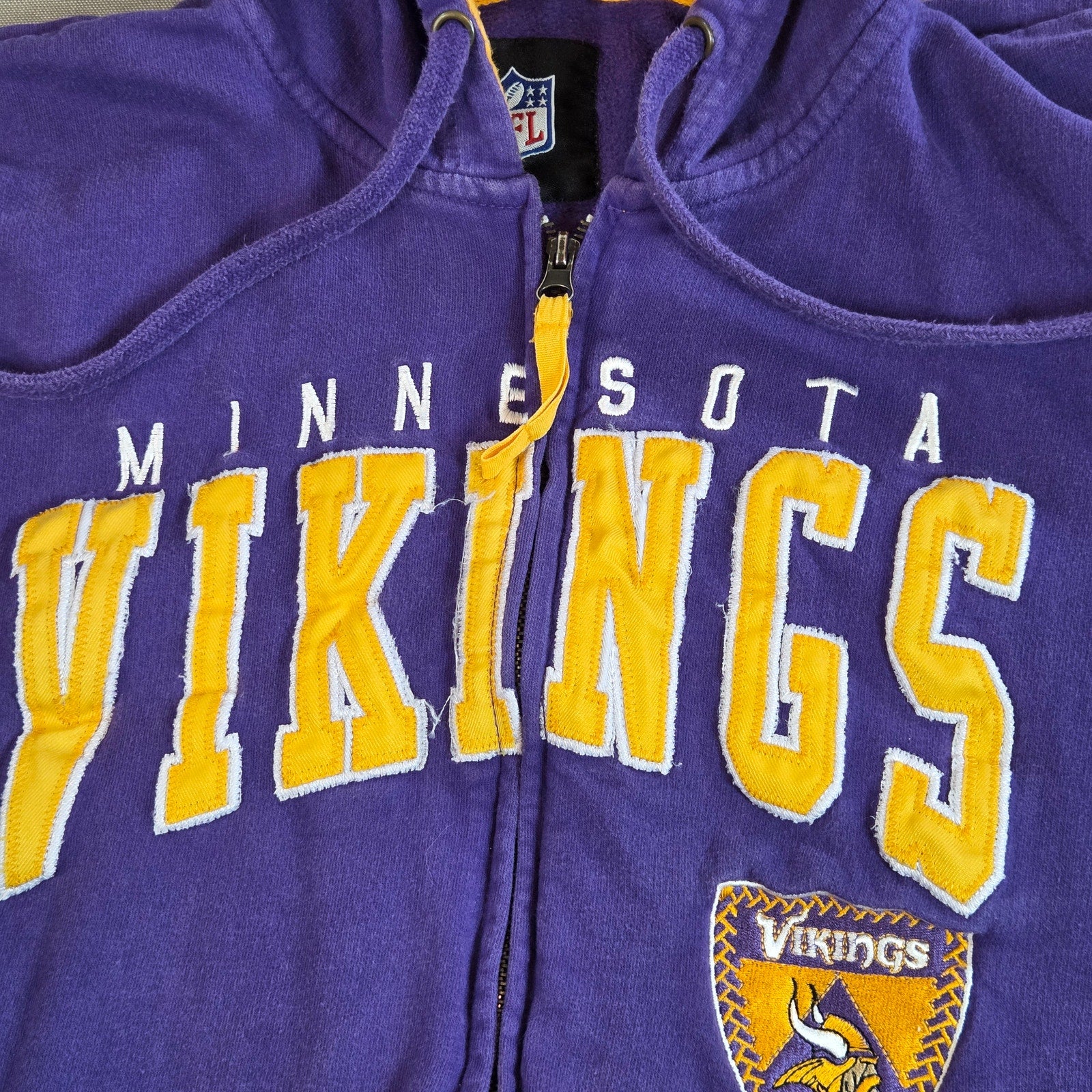 NFL Team Apparel Vikings 2XL Purple Full Zip Hoodie Yellow Lined
