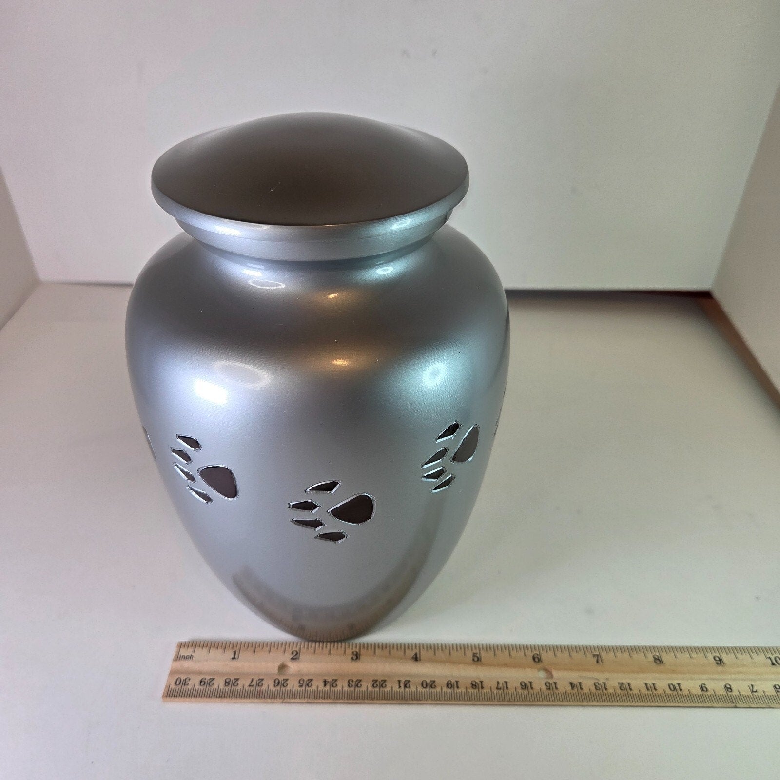 Paw Print Pet Cremation Urn Silver Pewter 8"