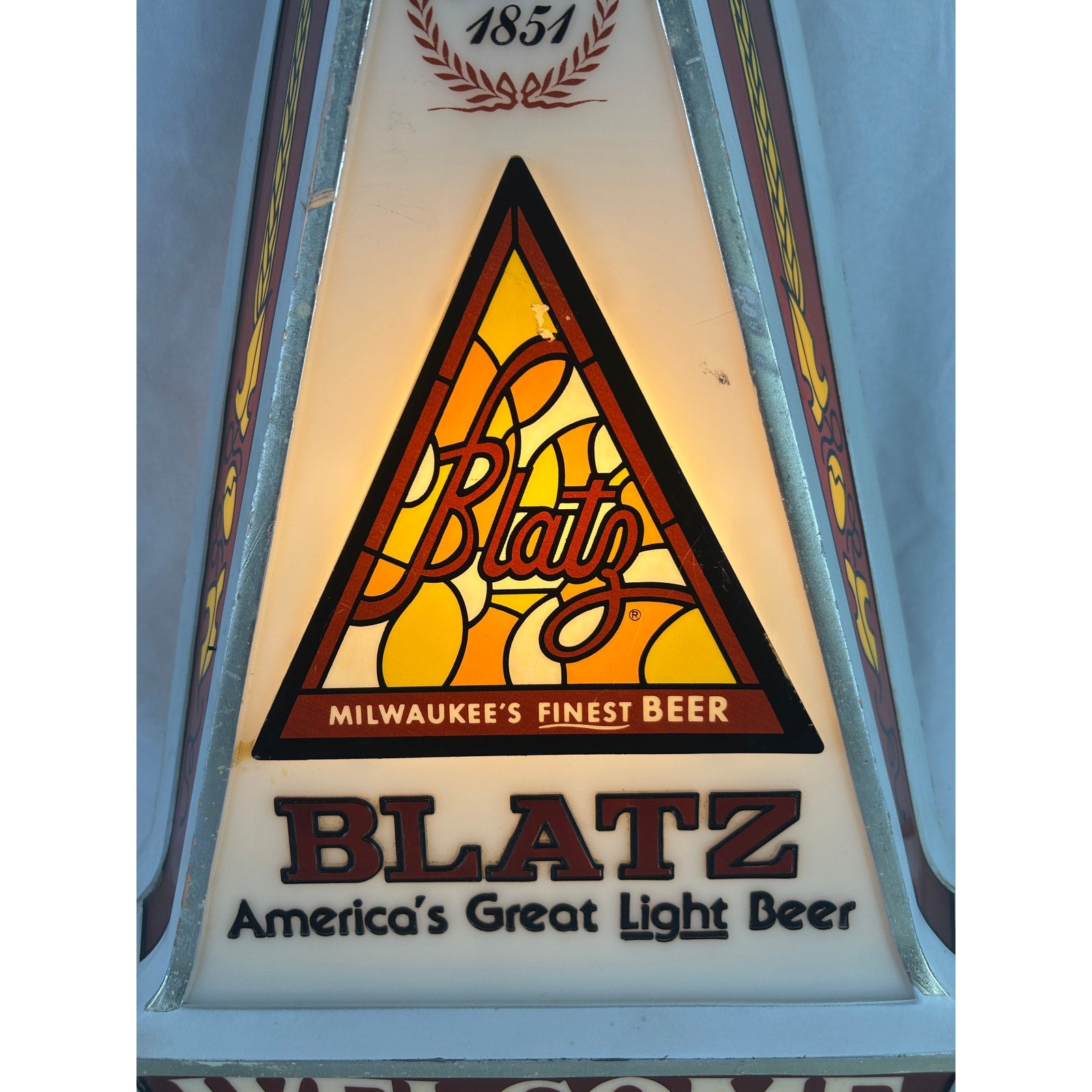 Vintage Blatz Beer Welcome Lighted Wall Sign Embosograph 34in