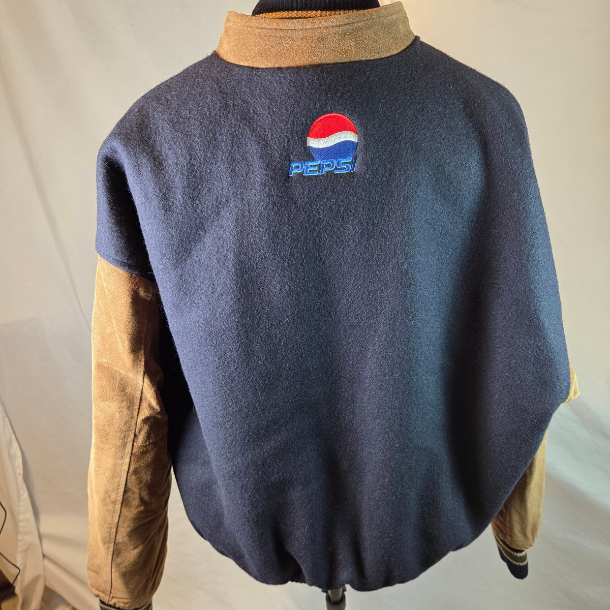 Vintage Pepsi Wool Leather Varsity Jacket Made in Canada Promo Button Front
