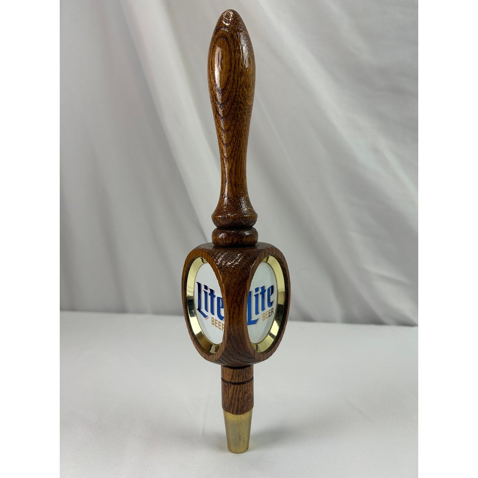 Vintage Miller Lite Beer 3 Sided Wood Tap Handle Gold Medallions 12 Inch