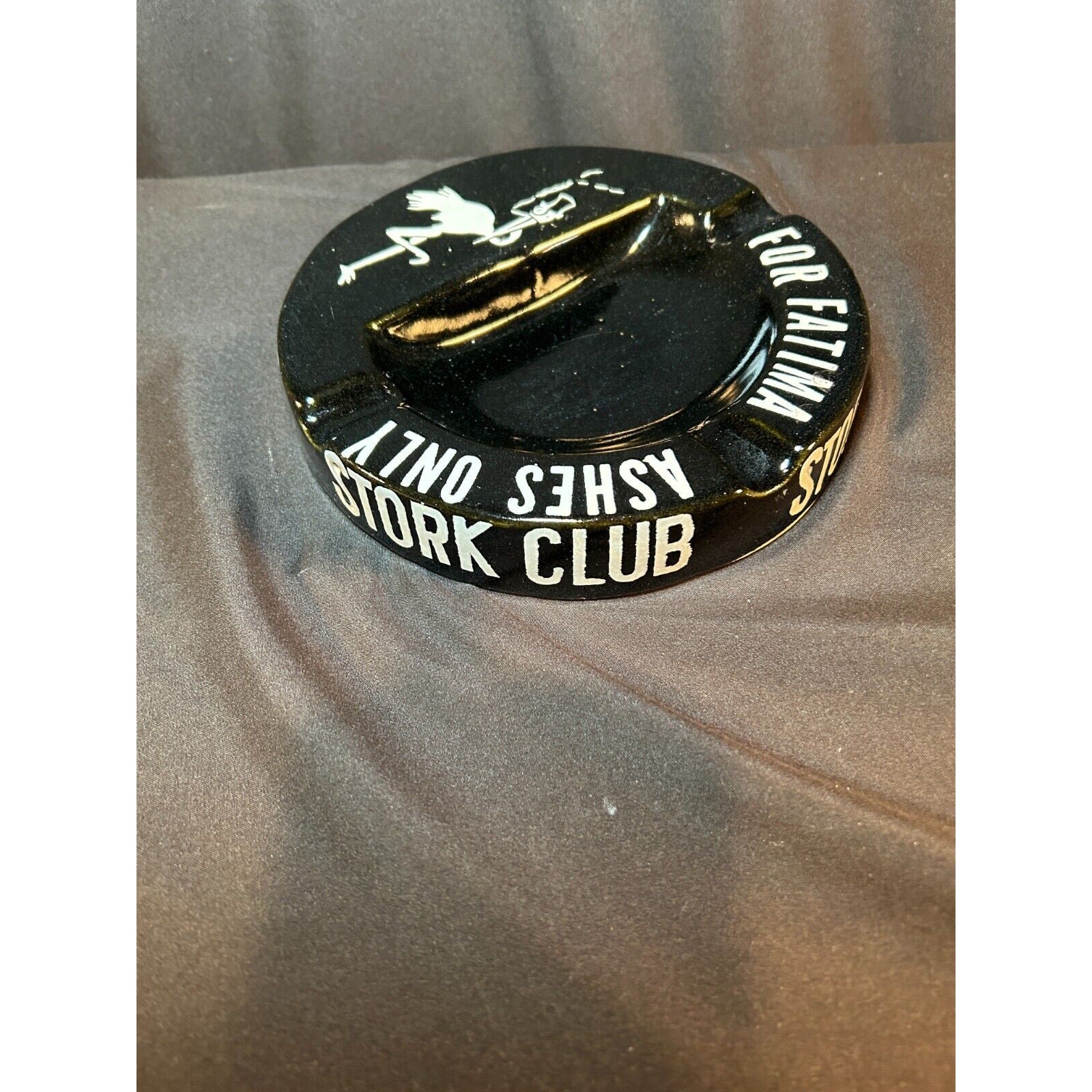 Stork Club Fatima Ashes Only Black Ceramic Ashtray Vintage NYC Nightclub Rare