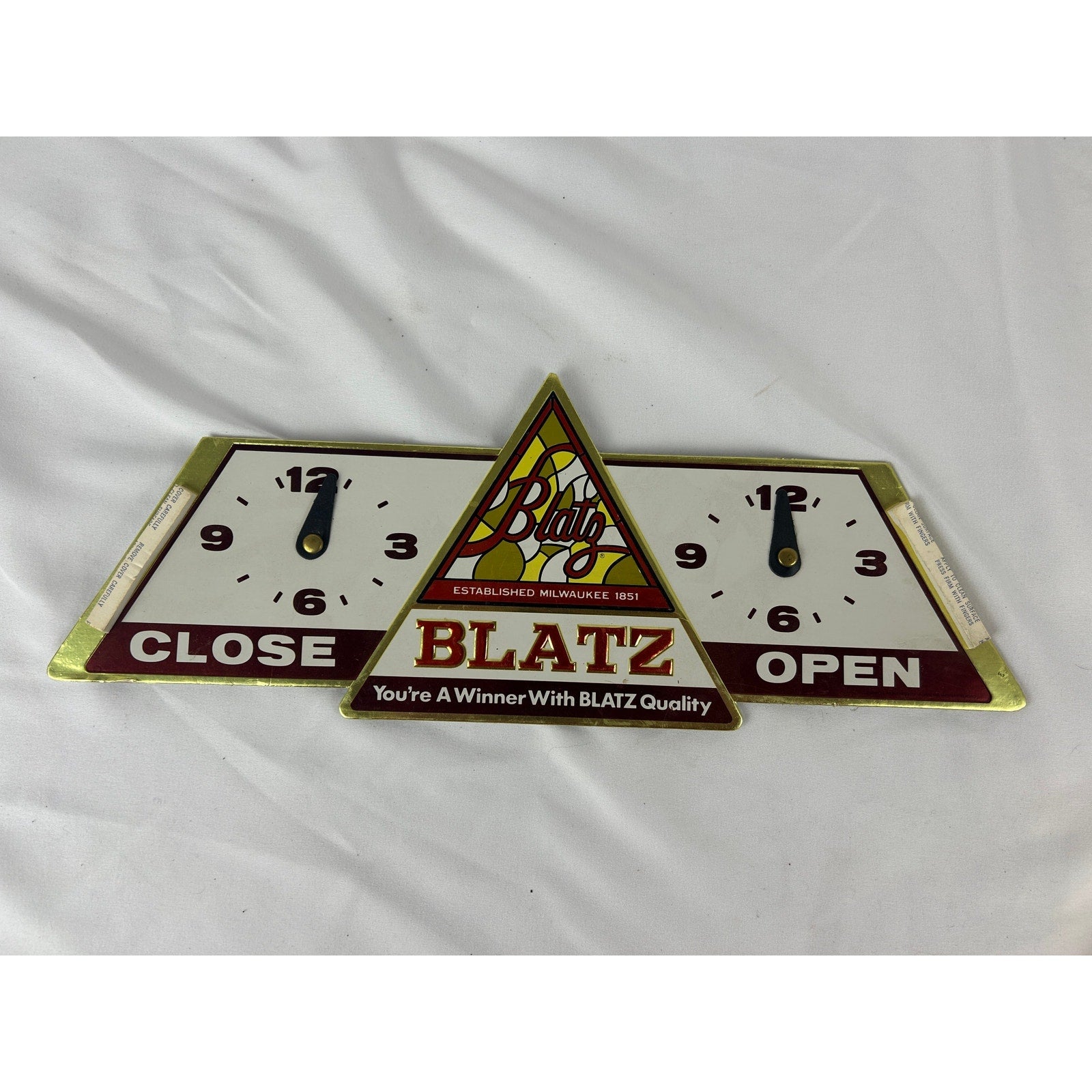 Vintage Blatz Beer Bar Clock Sign Open Close Foil Cardboard Display