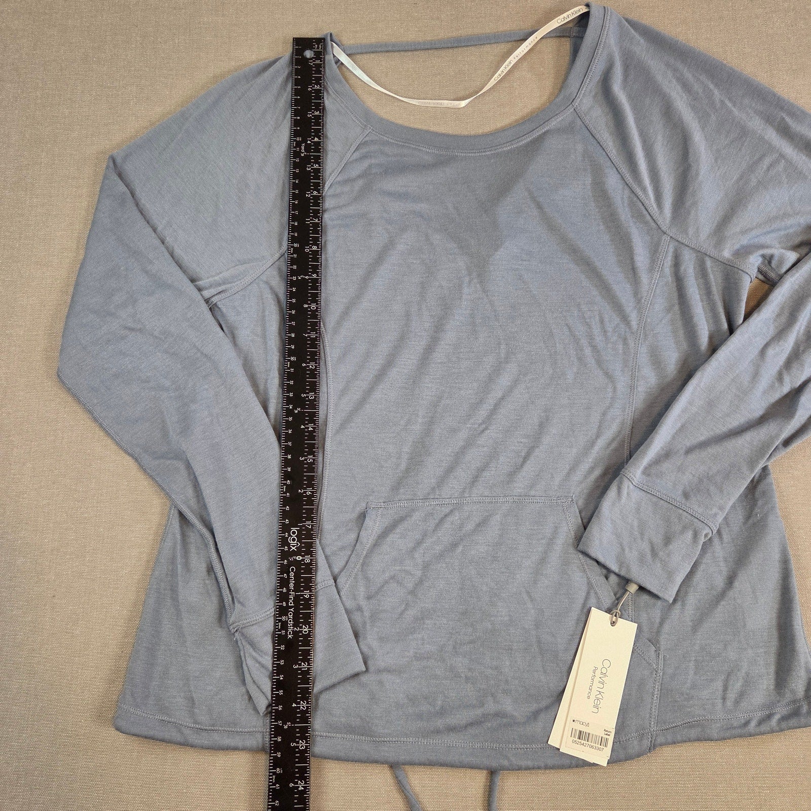 Calvin Klein Performance Long Sleeve Drawstring Top Blue XS NWT