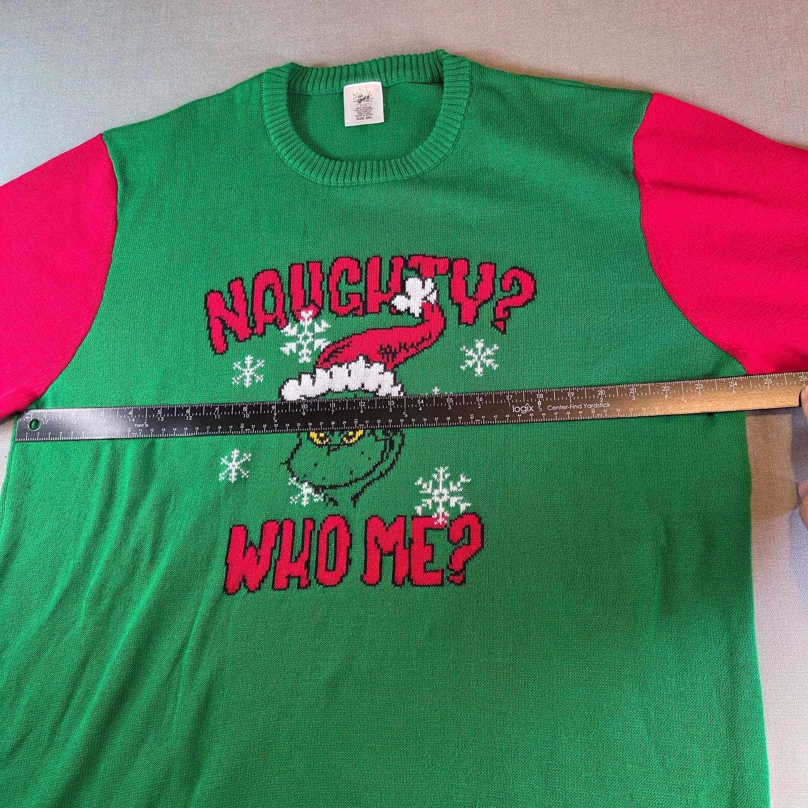 Ugly Christmas Sweater The Grinch Naughty Who Me Men’s XXL Green Red Holiday