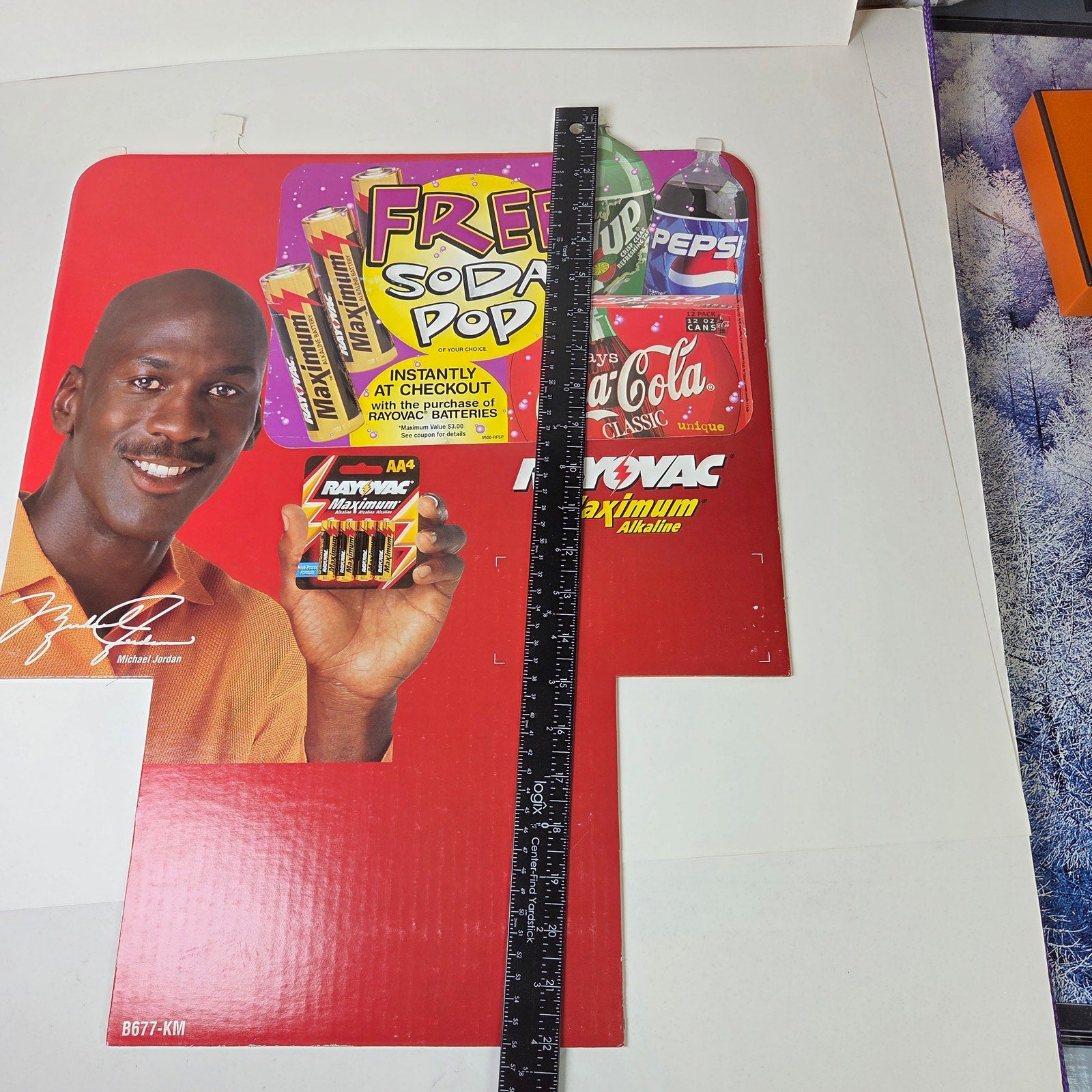 Michael Jordan Rayovac Vintage Store Display Die Cut Sign Free Soda 22x17.5