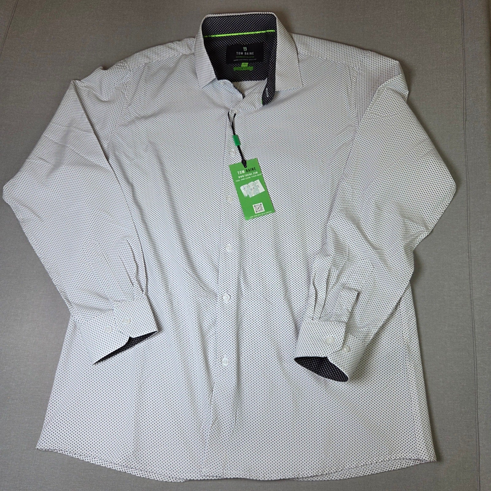 Tom Baine Performance Collection Shirt XL Slim Fit Polka Dot Button Front NWT