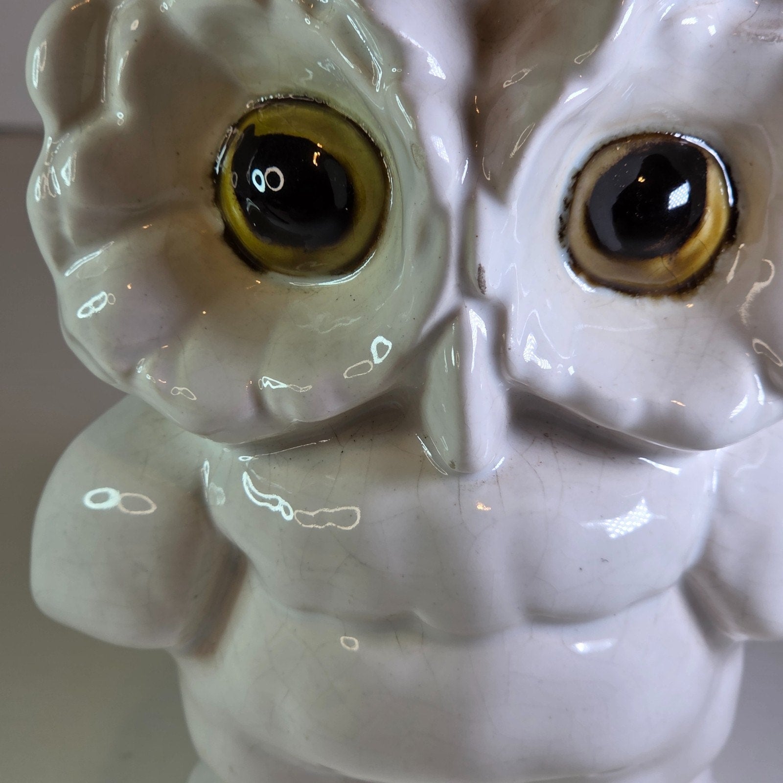 Vintage White Ceramic Owl Figurine Mid-Century Style Big Eyes 5.75" Tall