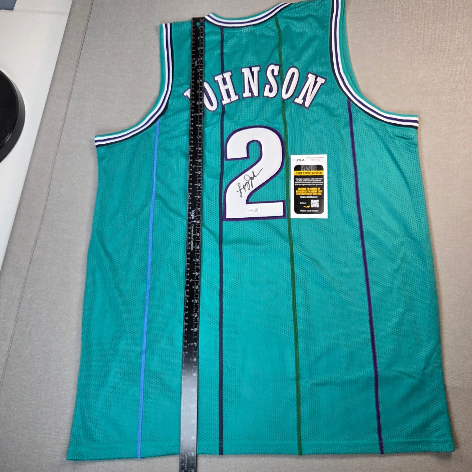 Larry Johnson Signed Charlotte Hornets Grandmama Custom Jersey JSA COA XL