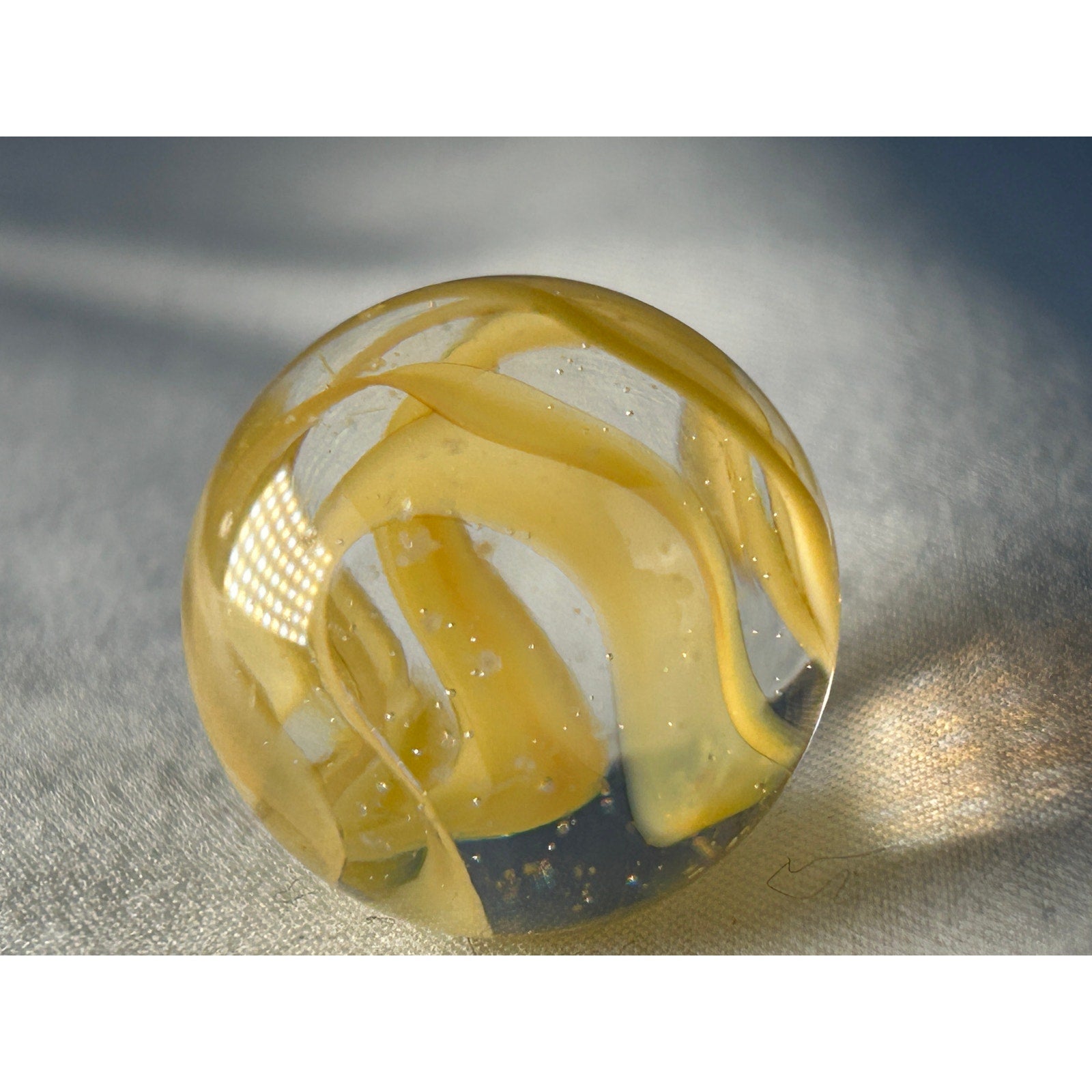 Handmade Style Yellow Ribbon Art Glass Marble 0.7 Inch Swirl Clear Base