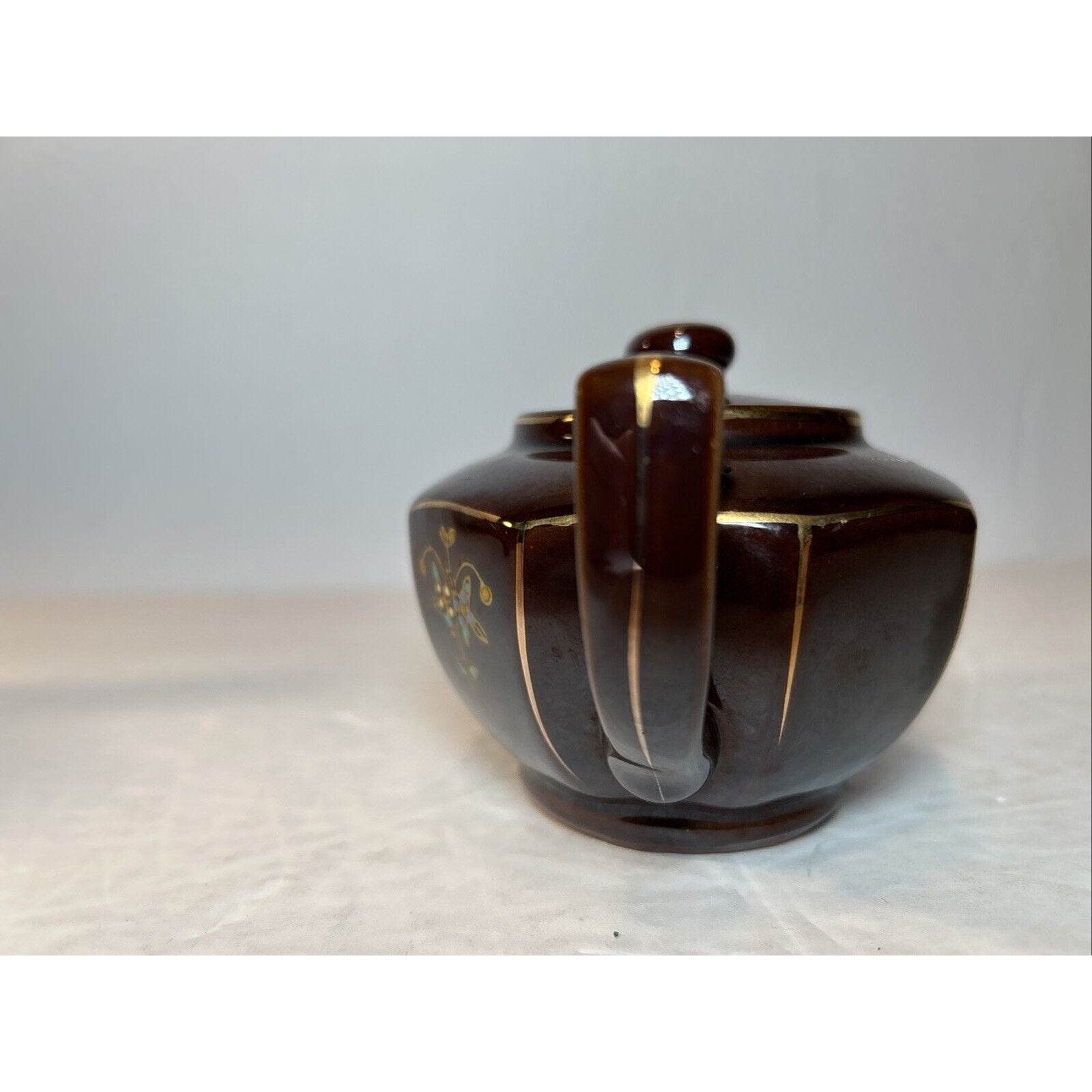 Vintage Japan Brown Ceramic Teapots with Lids – Hand Painted Floral Gold Accents