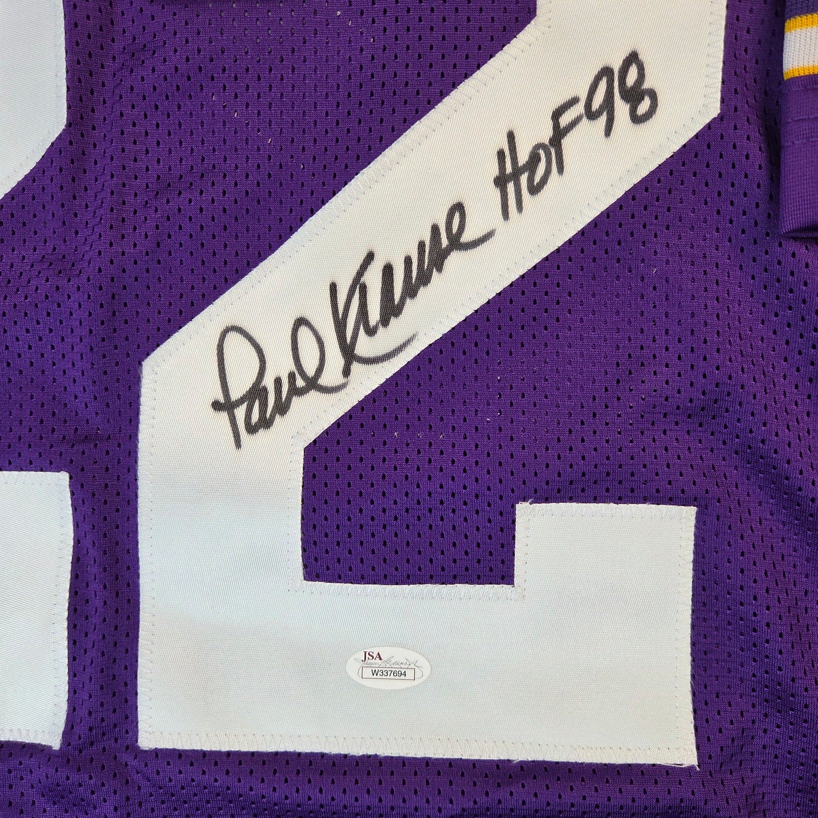 Paul Krause HOF 98 Signed Minnesota Vikings Custom Jersey XL JSA Witness
